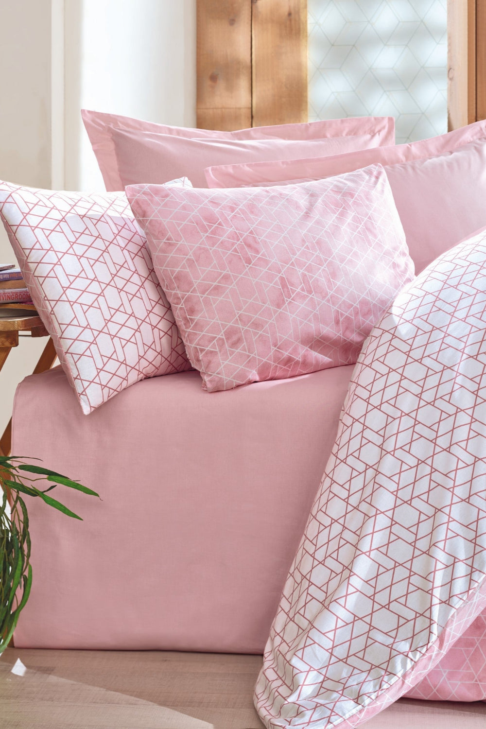 Cotton Box-Cotton Box Minimal çift Kişilik Lastikli çarşaflı Nevresim Takımı Best Pembe-Çift Kişilik Nevresim Takımı-1-Milagron.com