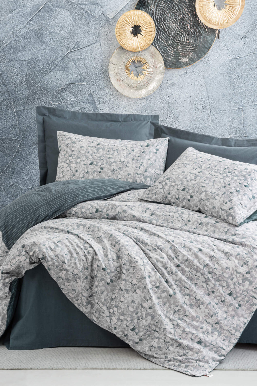 Cotton Box-Minimal Çift Kişilik Lastikli Çarşaflı Nevresim Takımı Molly Antrasit-Nevresim Takımı-1-Milagron.com