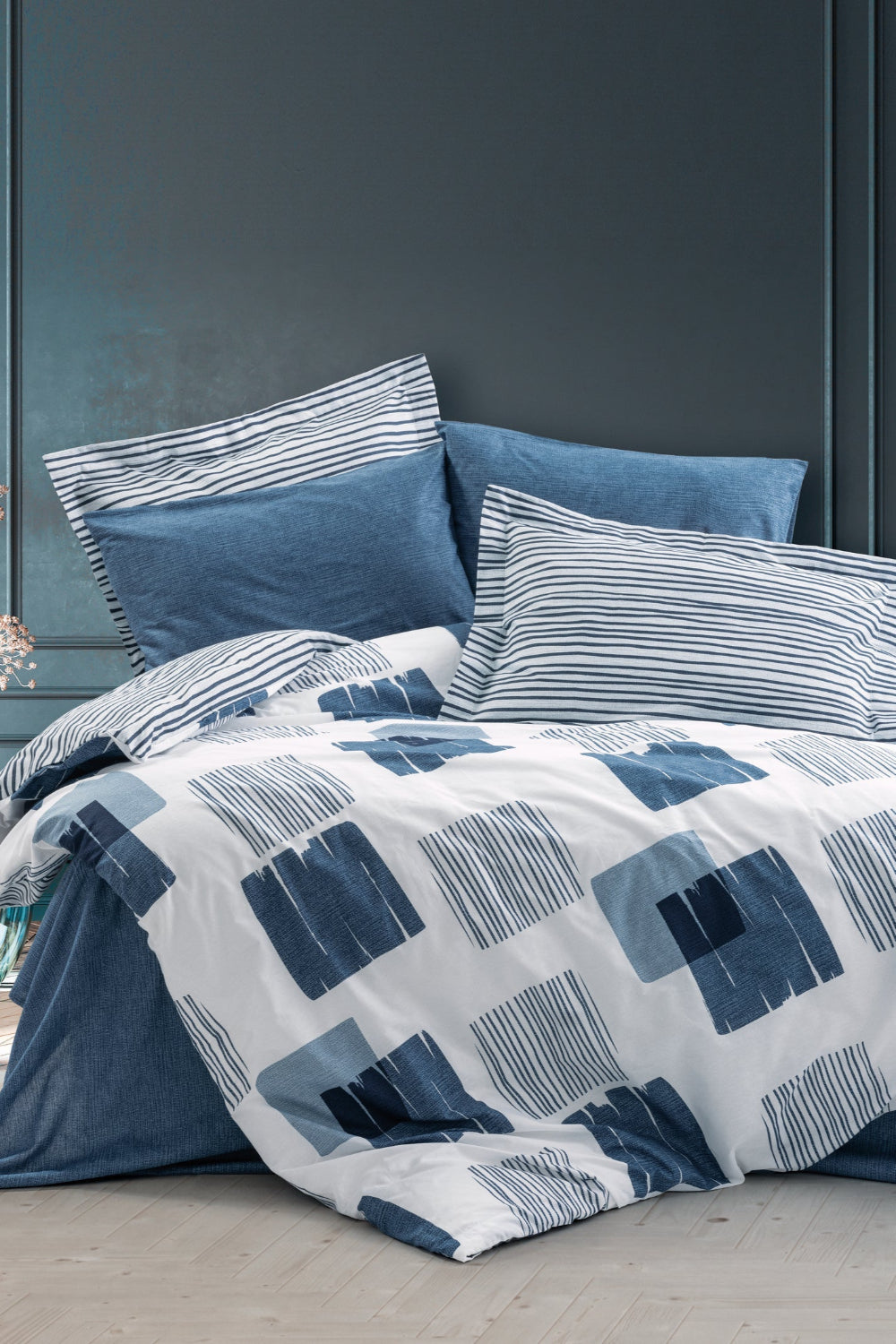 Cotton Box-Modern Çift Kişilik Nevresim Takımı Solito Indigo-Nevresim Takımı-1-Milagron.com