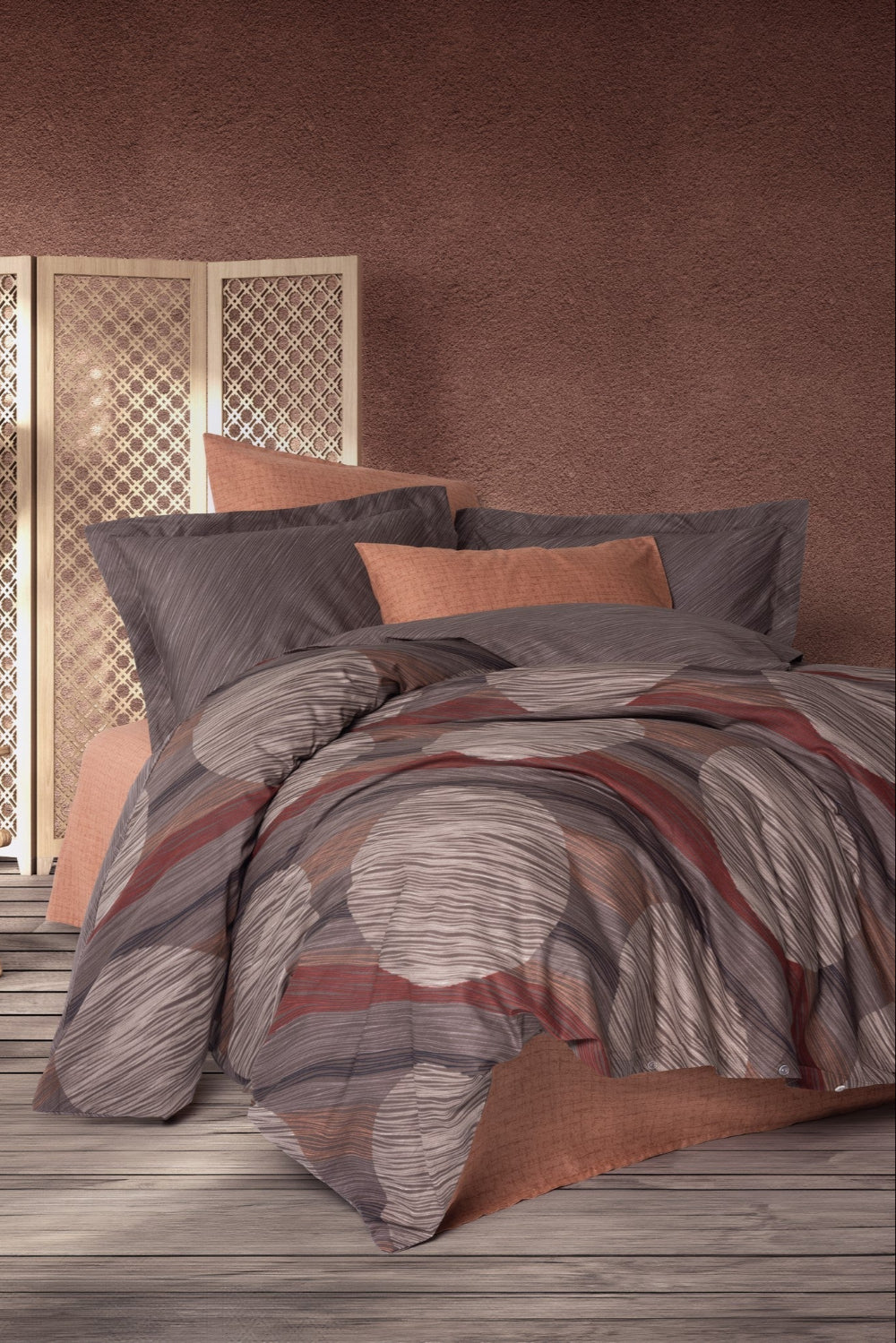 Cotton Box-Modern Tek Kişilik Nevresim Takımı Fluss Tarçın-Nevresim Takımı-1-Milagron.com