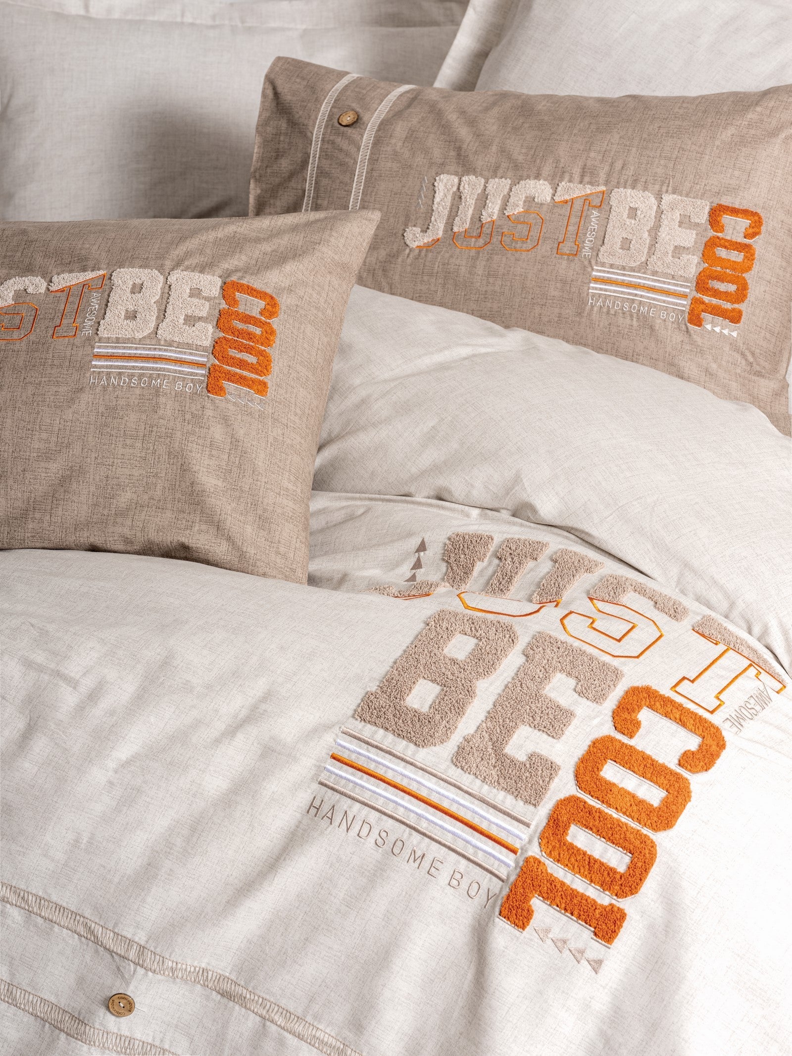 Cotton Box-Mood Nakışlı Ranforce Tek Kişilik Nevresim Takımı Cool Kahve-Nevresim Takımı-2-Milagron.com