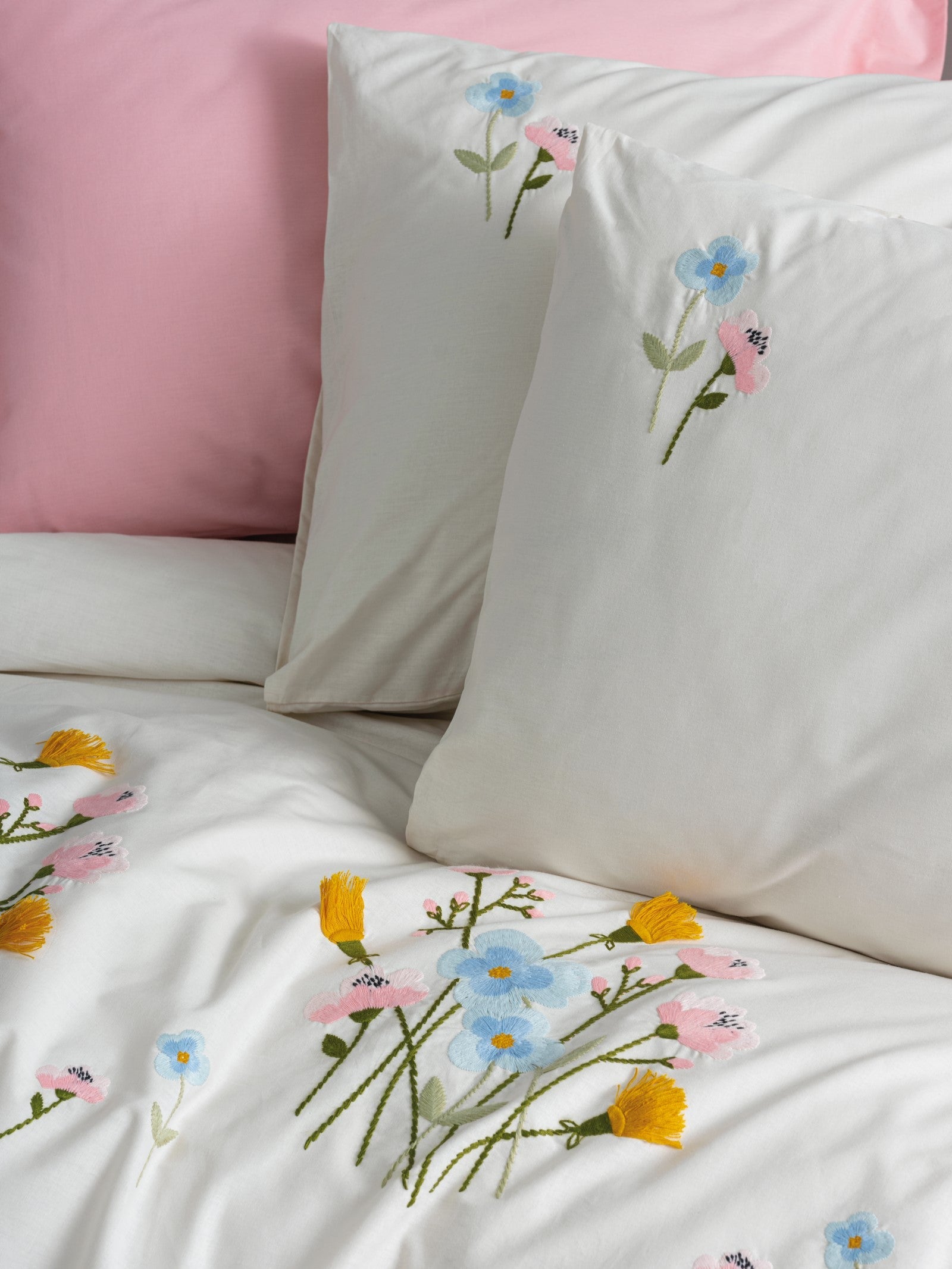 Cotton Box-Nakışlı Ranforce Çift Kişilik Nevresim Takımı Delbin Pembe-Nevresim Takımı-3-Milagron.com