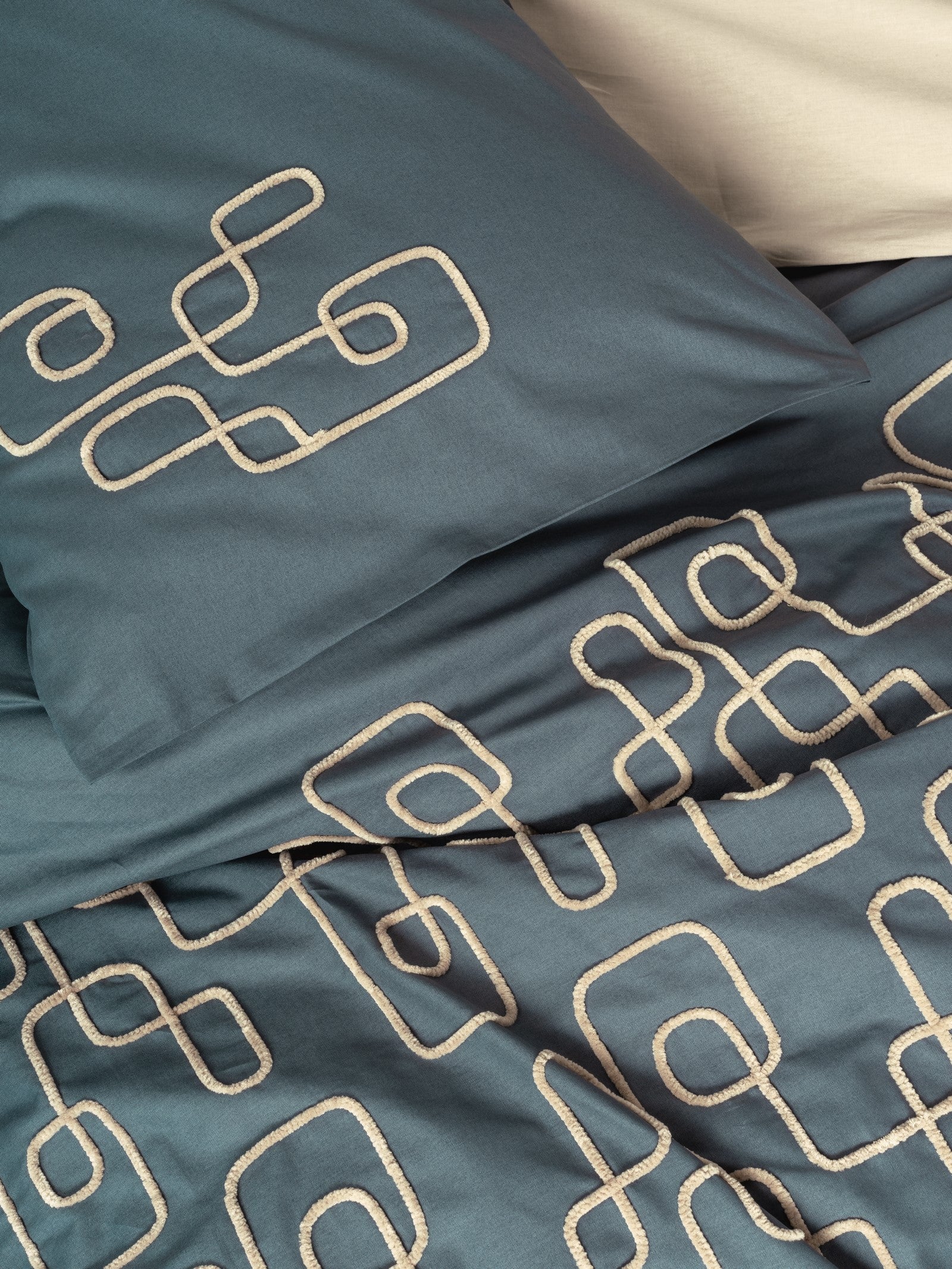 Cotton Box-Nakışlı Ranforce Çift Kişilik Nevresim Takımı Kerja Bej-Nevresim Takımı-2-Milagron.com