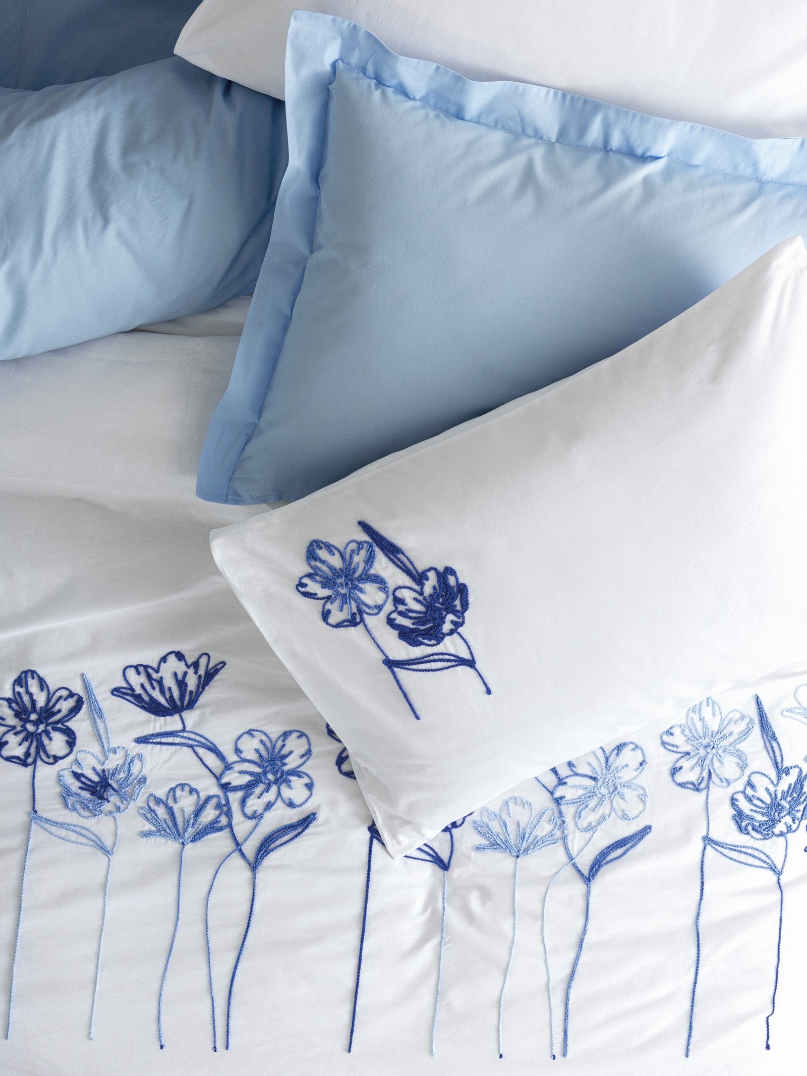 Cotton Box-Nakışlı Ranforce Çift Kişilik Nevresim Takımı Onella Mavi-Nevresim Takımı-2-Milagron.com