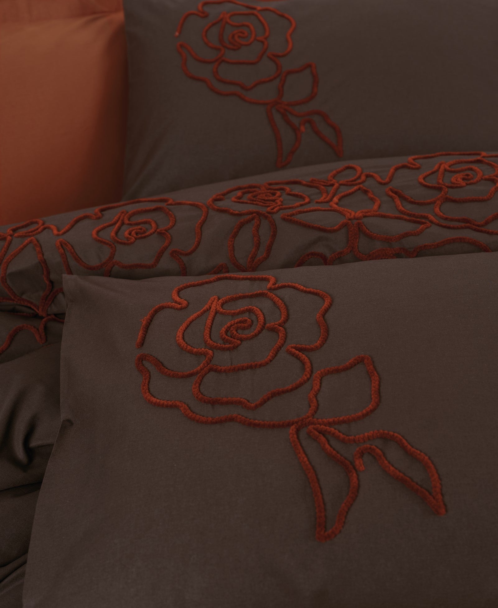 Cotton Box-Nakışlı Ranforce Çift Kişilik Nevresim Takımı Rosen Kiremit-Nevresim Takımı-2-Milagron.com