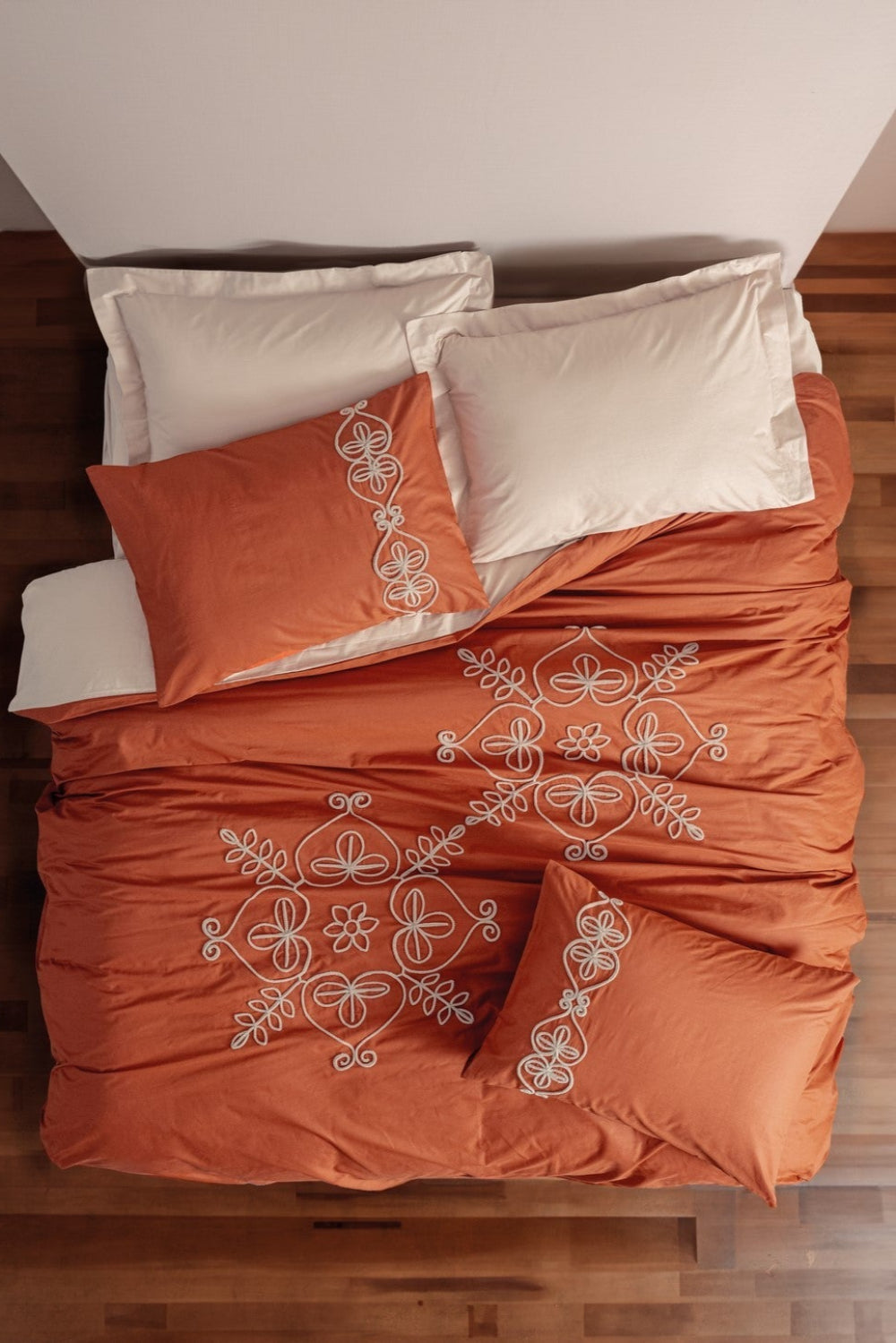 Cotton Box-Nakışlı Ranforce Çift Kişilik Nevresim Takımı Tiva Bej-Nevresim Takımı-1-Milagron.com