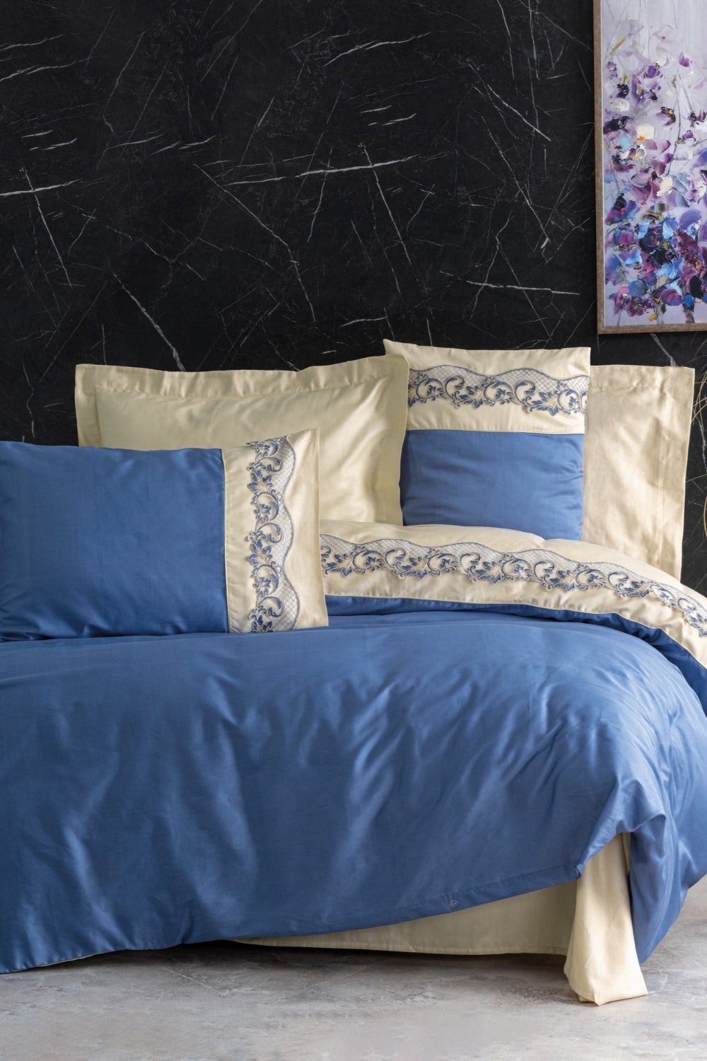 Cotton Box-Nakışlı Saten Çift Kişilik Nevresim Takımı Amaya Bej-Nevresim Takımı-1-Milagron.com