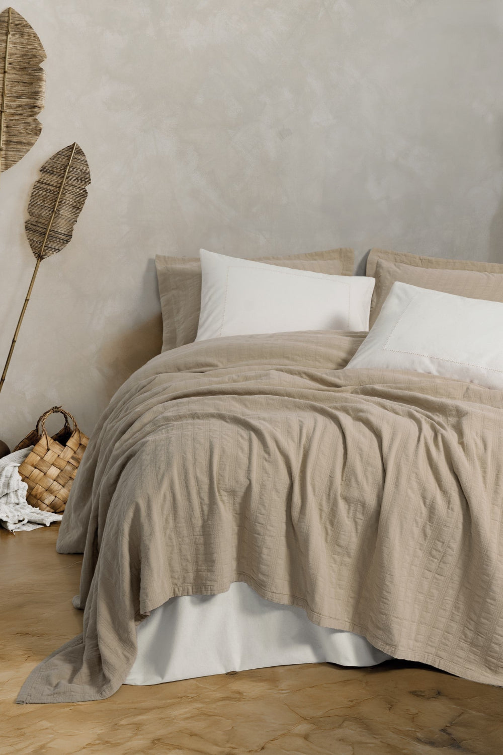 Cotton Box-Cotton Box Natura çift Kişilik Yatak örtüsü/Pike Takımı Vilo Bej-Pikeli Nevresim Takımı-1-Milagron.com