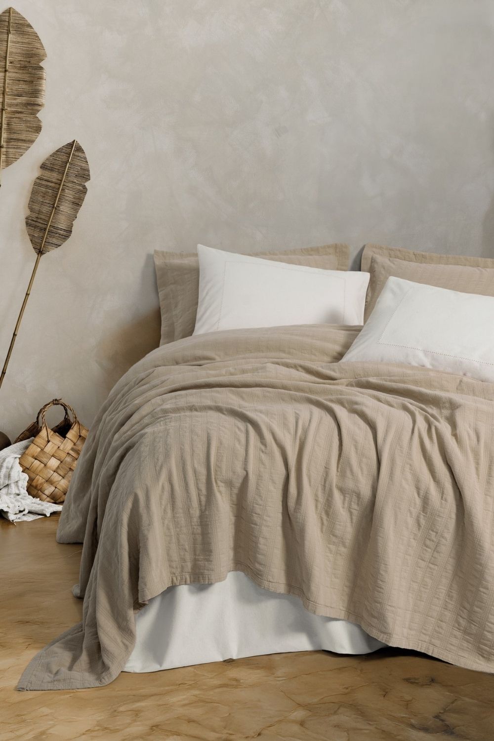 Cotton Box-Natura Çift Kişilik Yatak Örtüsü/Pike Takımı Vilo Bej-Nevresim Takımı-1-Milagron.com