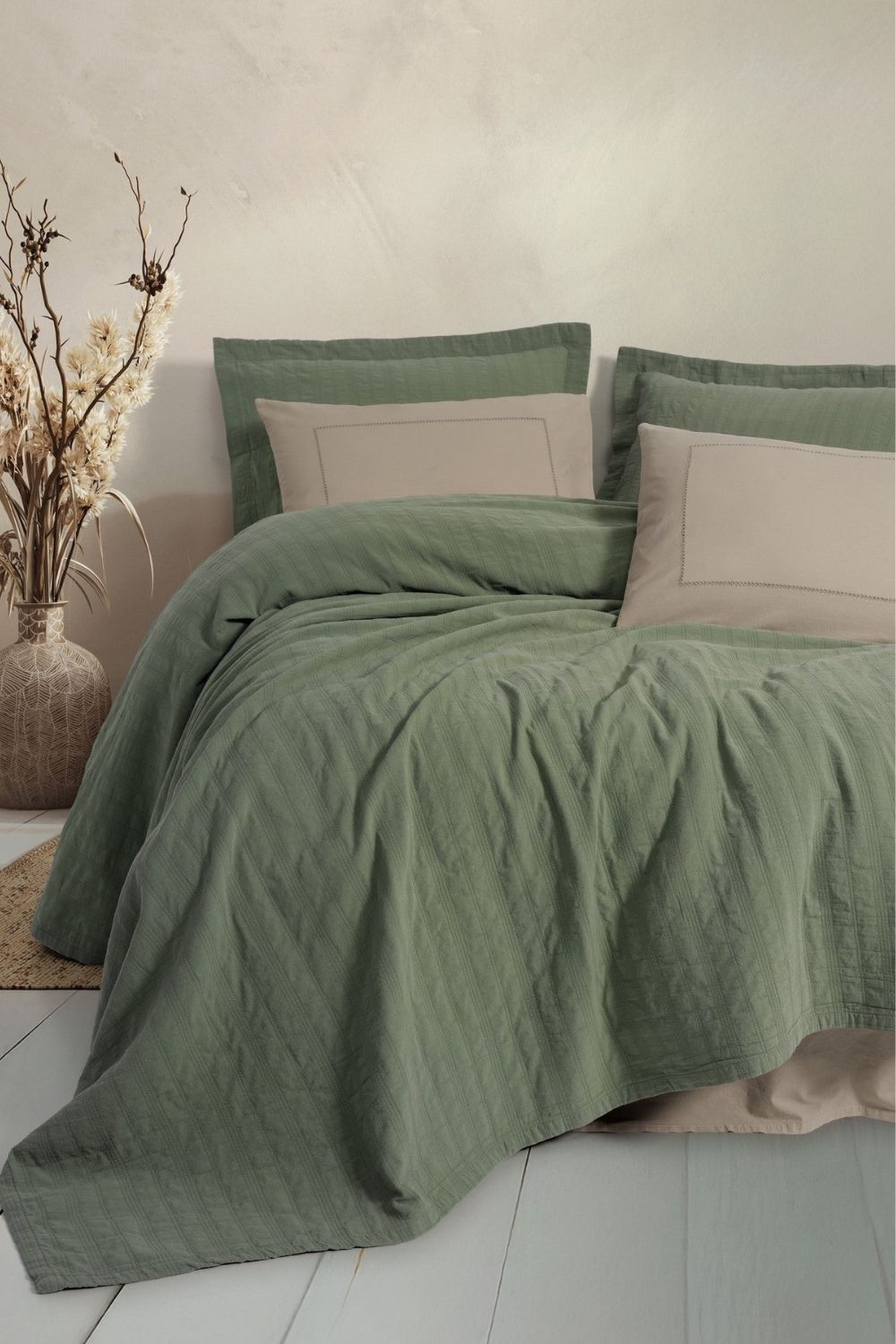 Cotton Box-Natura Çift Kişilik Yatak Örtüsü/Pike Takımı Vilo Yeşil-Nevresim Takımı-1-Milagron.com