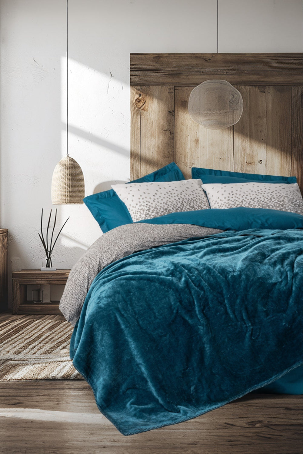 Cotton Box-Oyster Battaniyeli Tek Kişilik Nevresim Takımı Petrol-Nevresim Takımı-1-Milagron.com