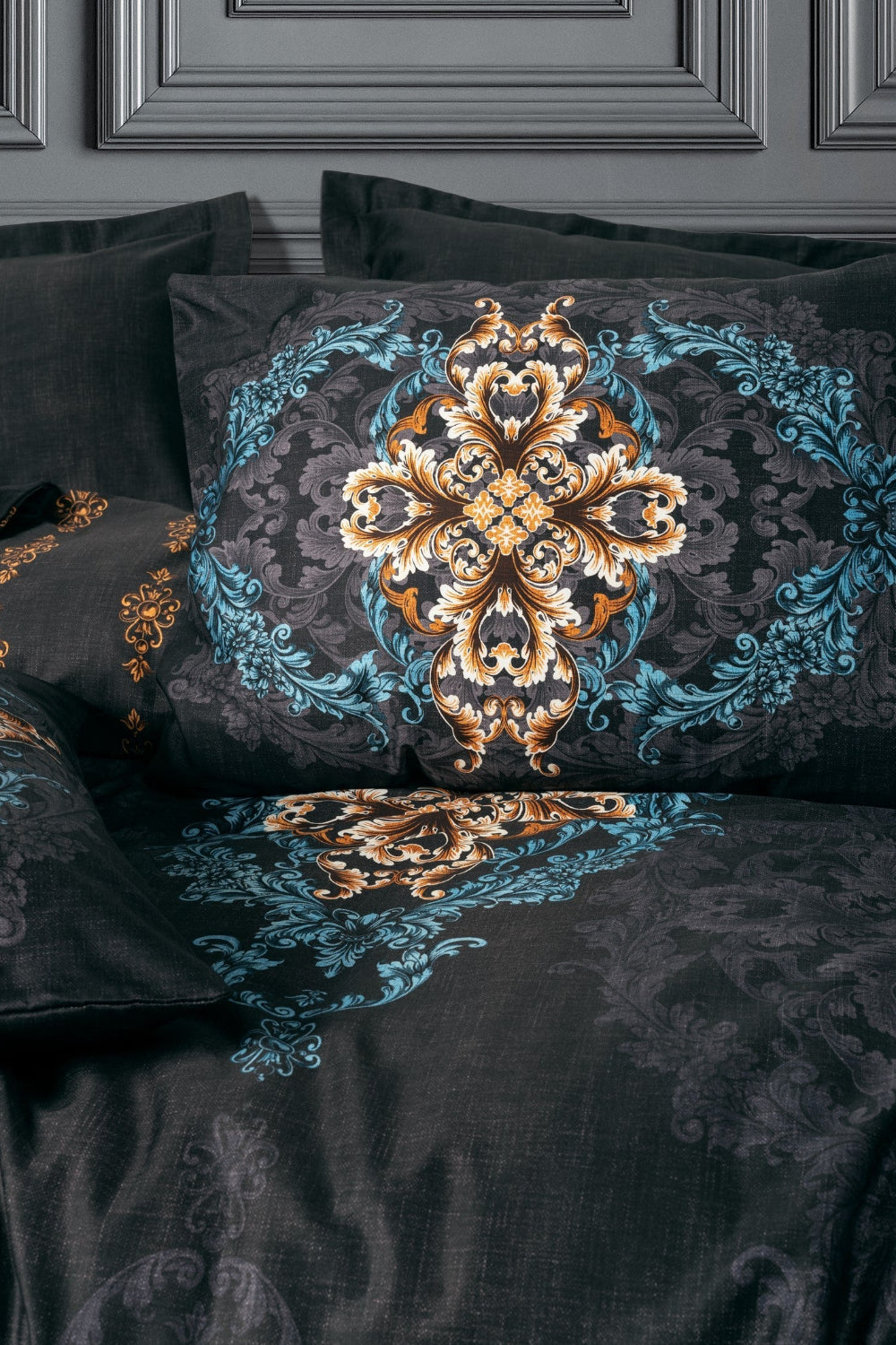 Cotton Box-Palace Saten Çift Kişilik Nevresim Takımı Dorhan Siyah-Nevresim Takımı-2-Milagron.com