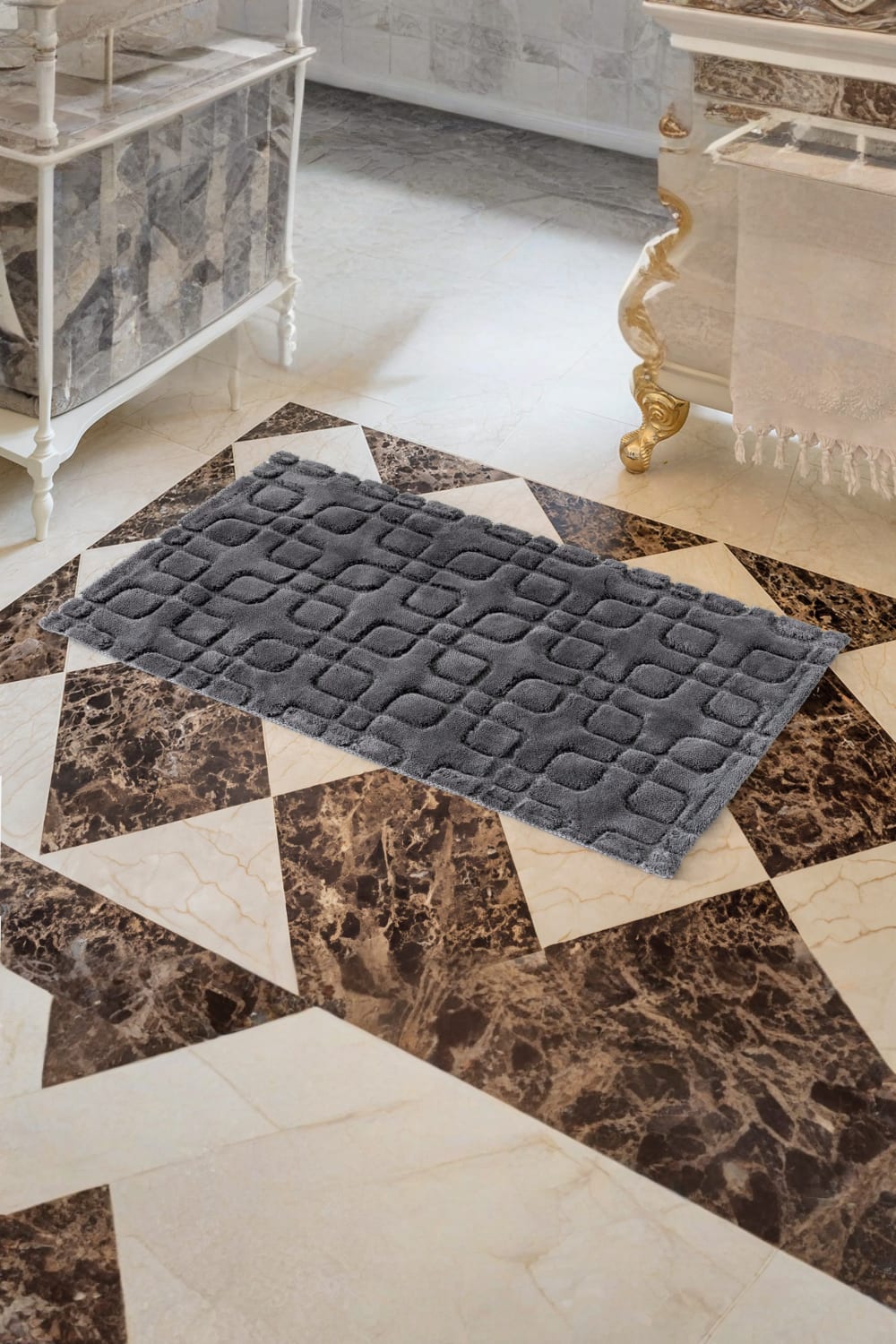 Cotton Box-Pamuklu Paspas Fila Koyu Gri 60x100-Paspas-1-Milagron.com