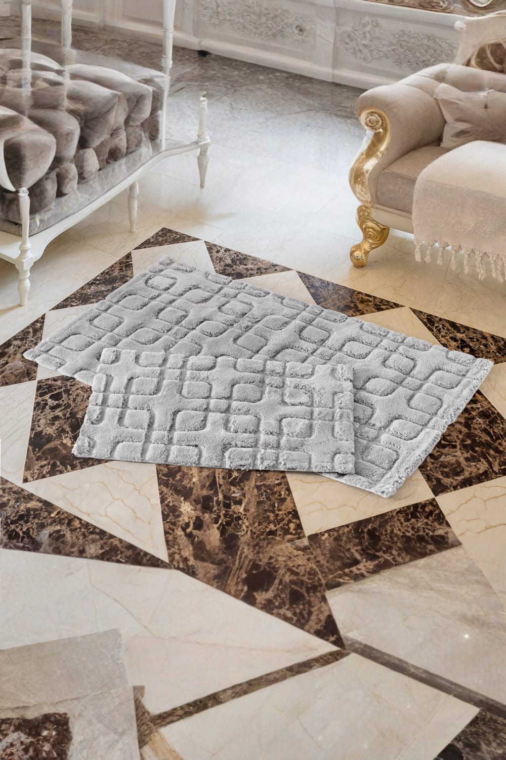 Cotton Box-Pamuklu Paspas Seti Fila Açık Gri 60x100+40x60-Paspas-1-Milagron.com