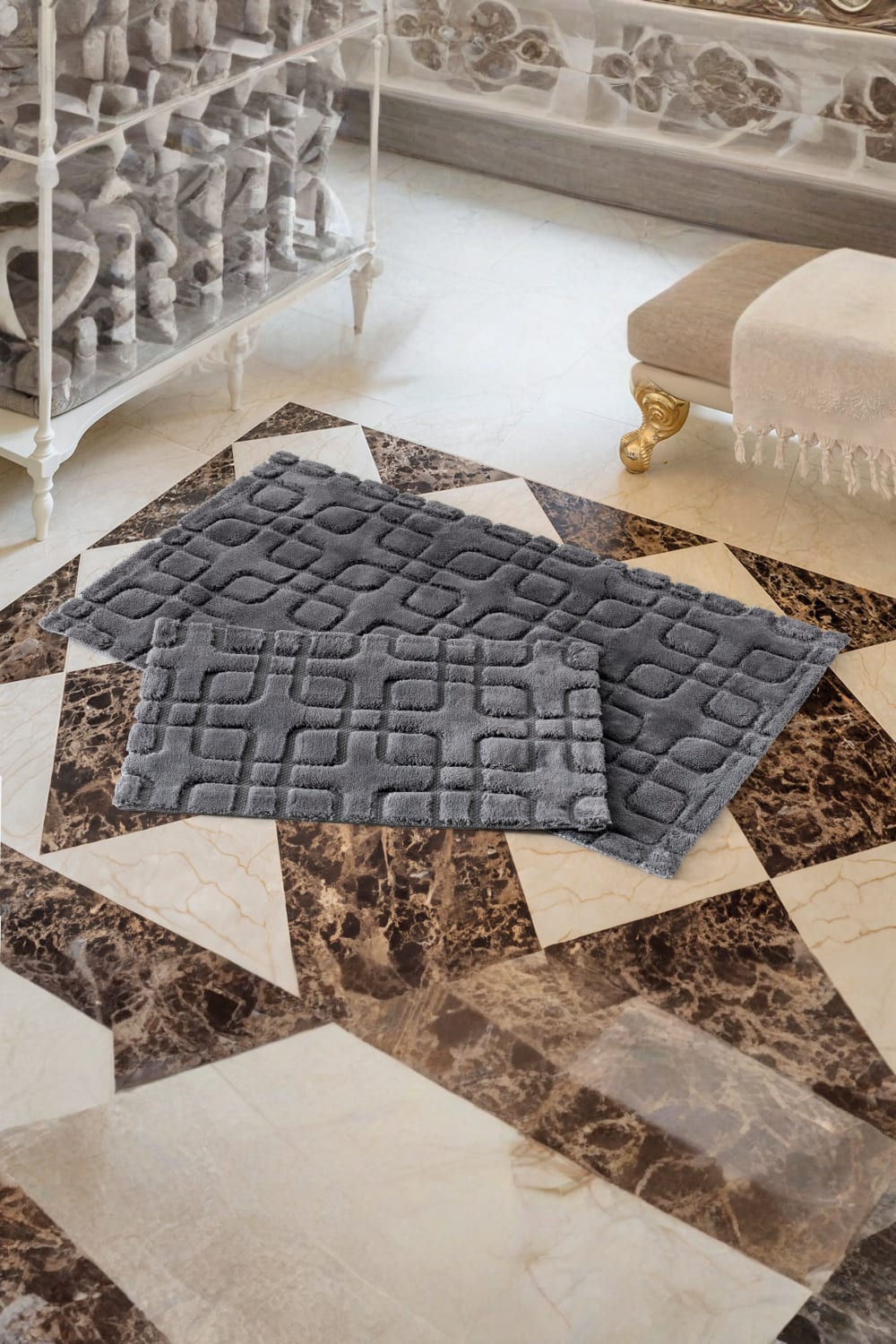 Cotton Box-Pamuklu Paspas Seti Fila Koyu Gri 60x100+40x60-Paspas-1-Milagron.com