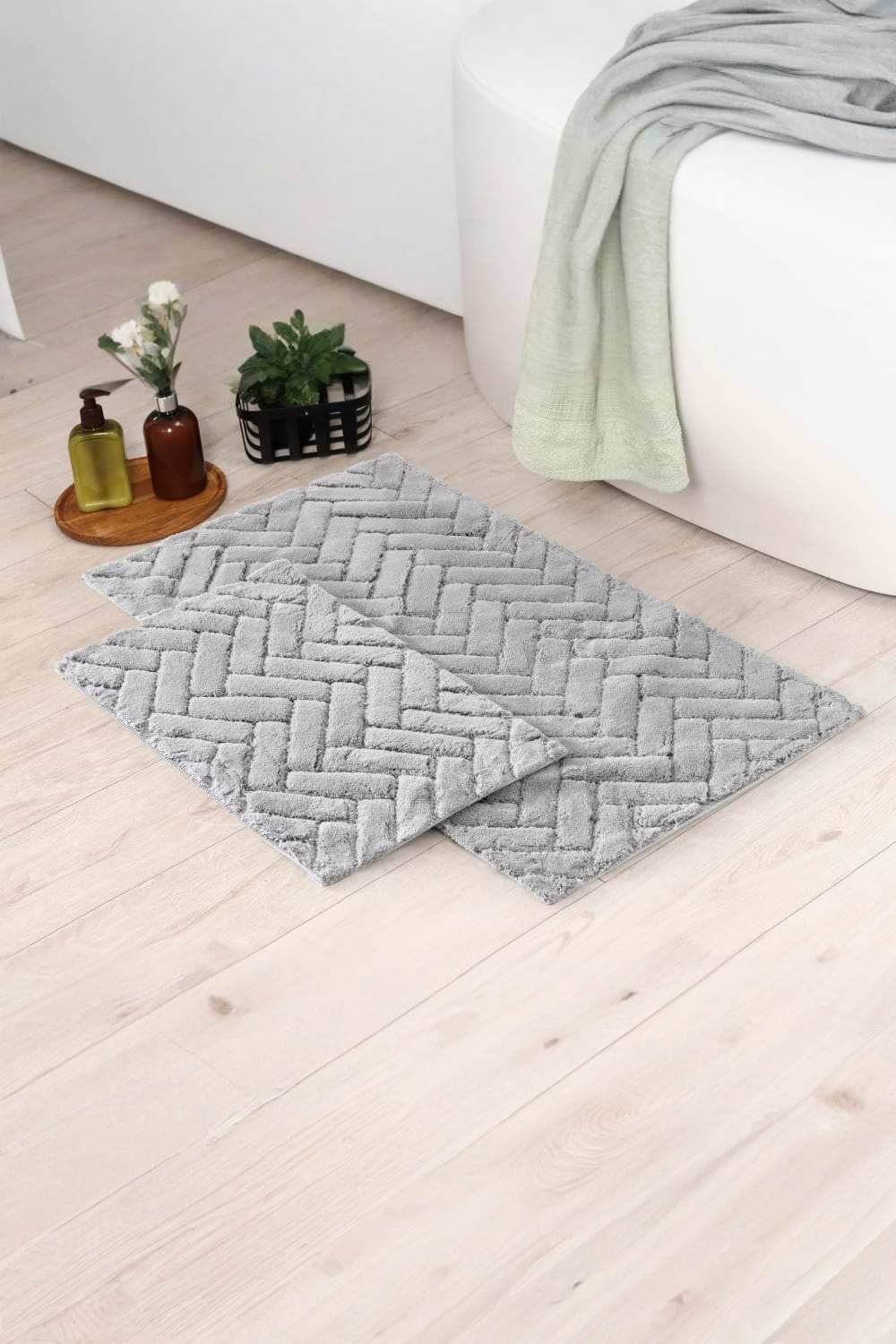 Cotton Box-Pamuklu Paspas Seti Zibby Açık Gri 60x100+40x60-Paspas-1-Milagron.com