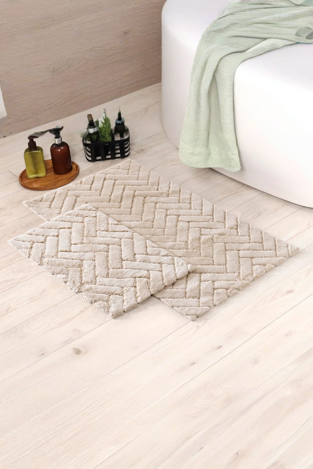 Cotton Box-Pamuklu Paspas Seti Zibby Bej 60x100+40x60-Paspas-1-Milagron.com