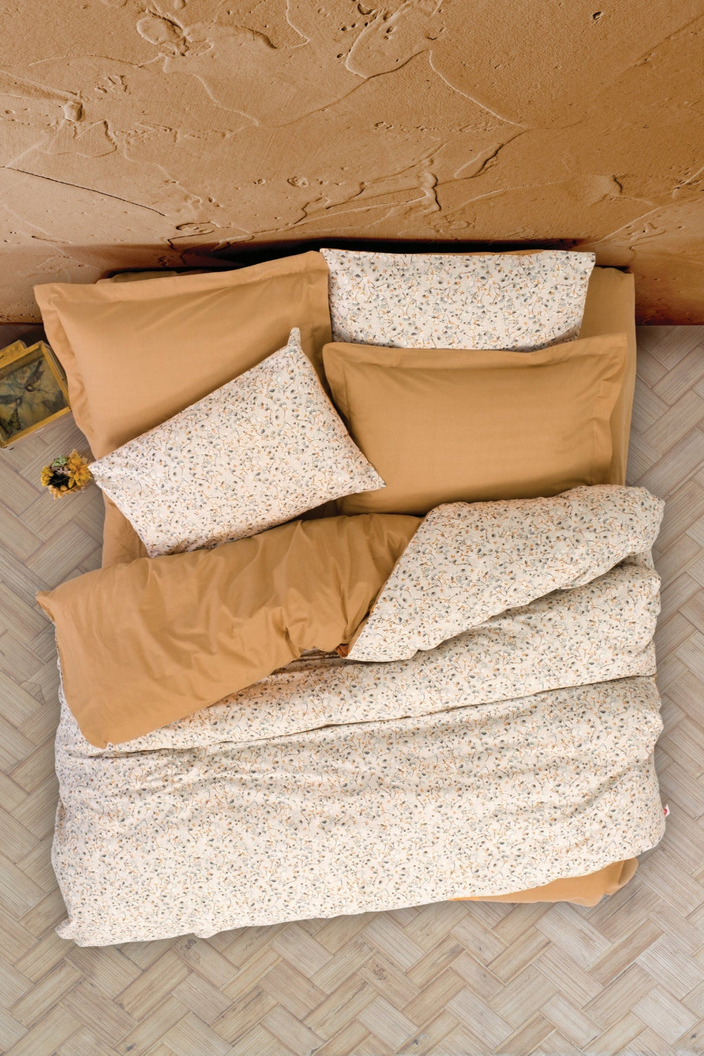 Cotton Box-Petite Çift Kişilik Lastikli Çarşaflı Nevresim Takımı Posy Bej-Nevresim Takımı-1-Milagron.com