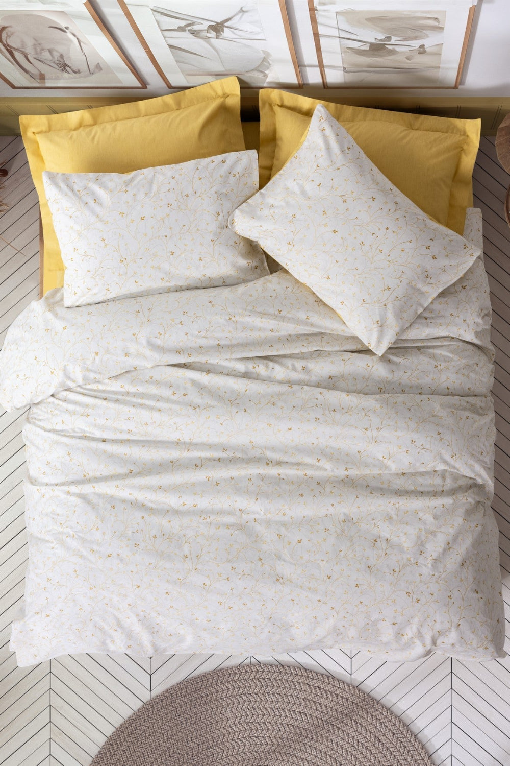 Cotton Box-Petite Çift Kişilik Lastikli Çarşaflı Nevresim Takımı Tiny Hardal-Nevresim Takımı-1-Milagron.com