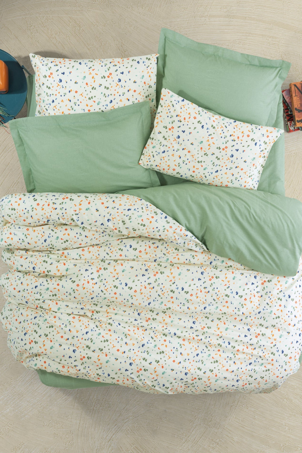 Cotton Box-Cotton Box Petite Tek Kişilik Lastikli çarşaflı Nevresim Takımı Lola Yeşil-Tek Kişilik Nevresim Takımı-1-Milagron.com