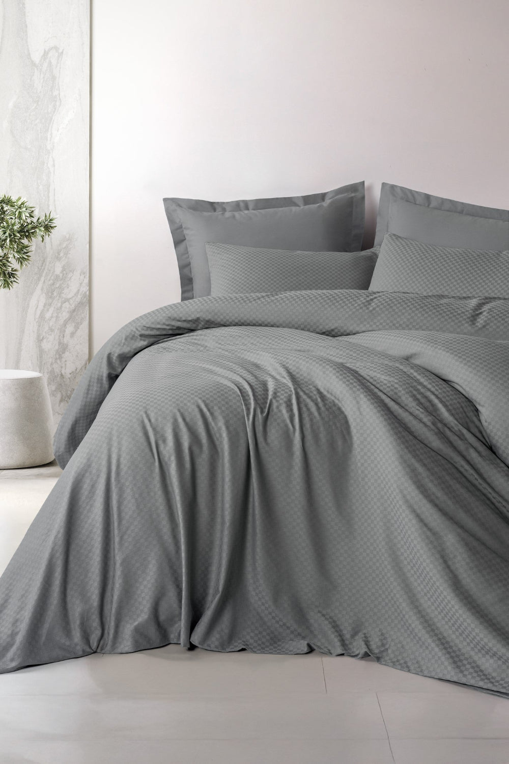 Cotton Box-Plaid Ranforce Çift Kişilik Nevresim Takımı Gri-Nevresim Takımı-1-Milagron.com