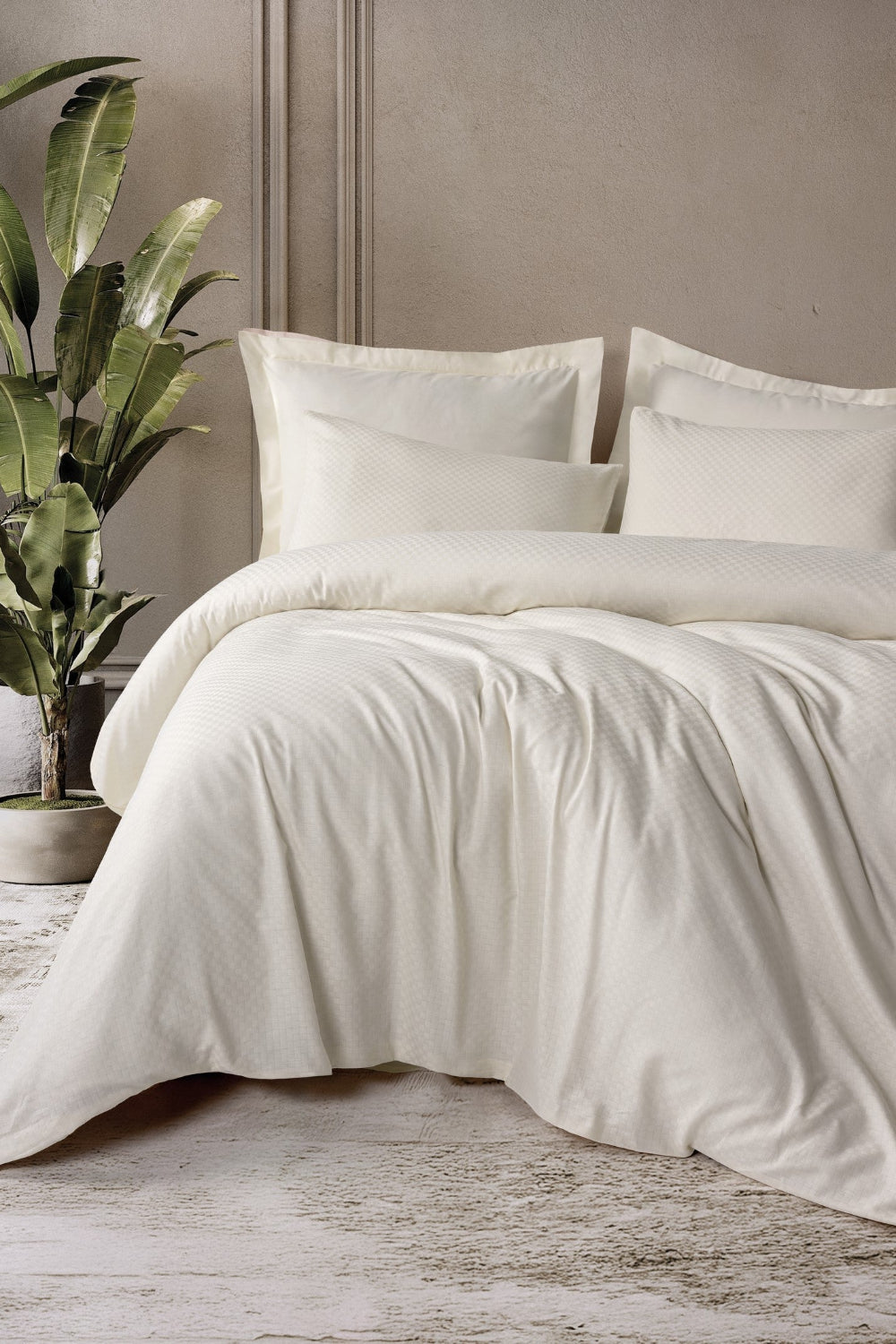 Cotton Box-Plaid Ranforce Tek Kişilik Nevresim Takımı Krem-Nevresim Takımı-1-Milagron.com