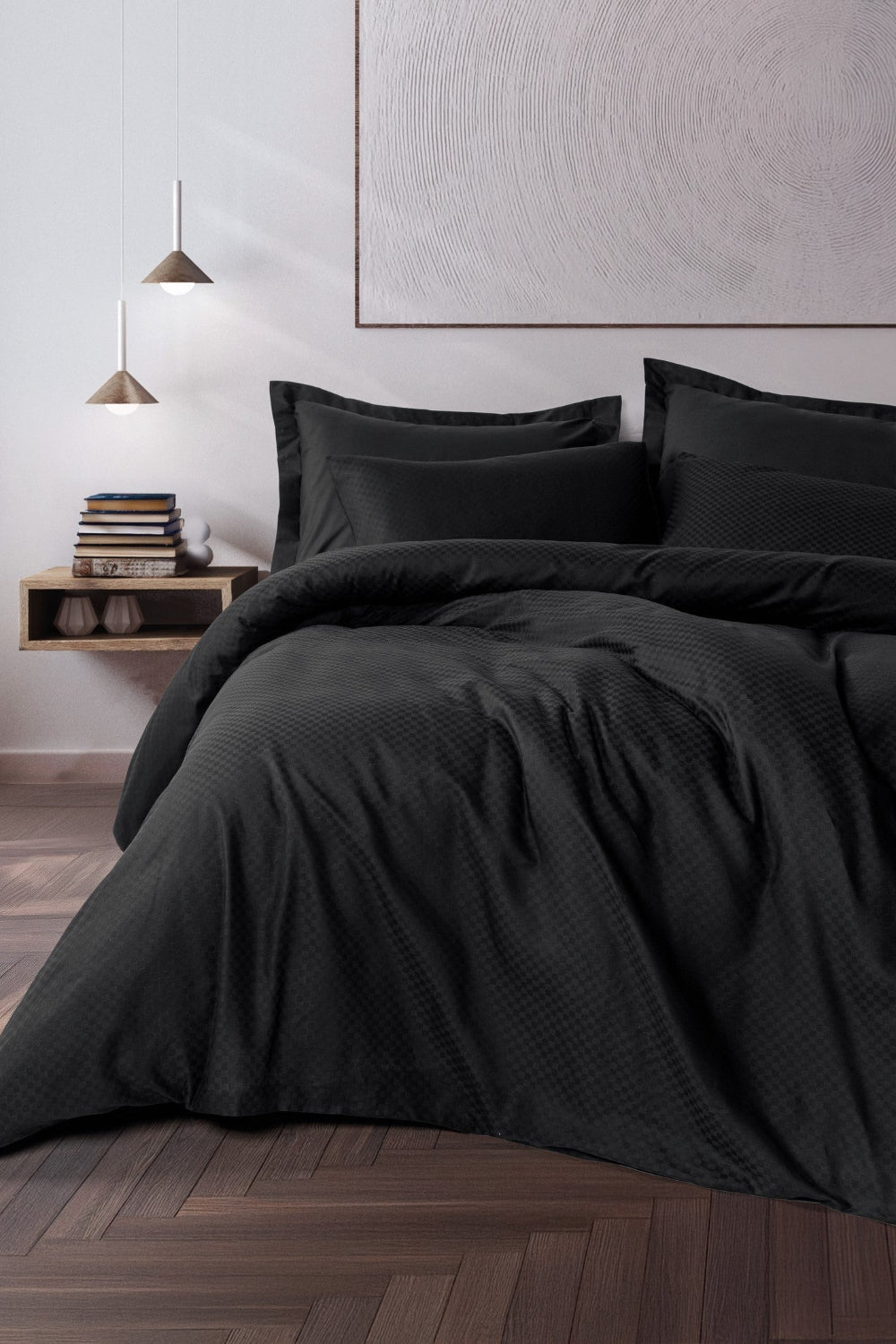 Cotton Box-Plaid Ranforce Tek Kişilik Nevresim Takımı Siyah-Nevresim Takımı-1-Milagron.com