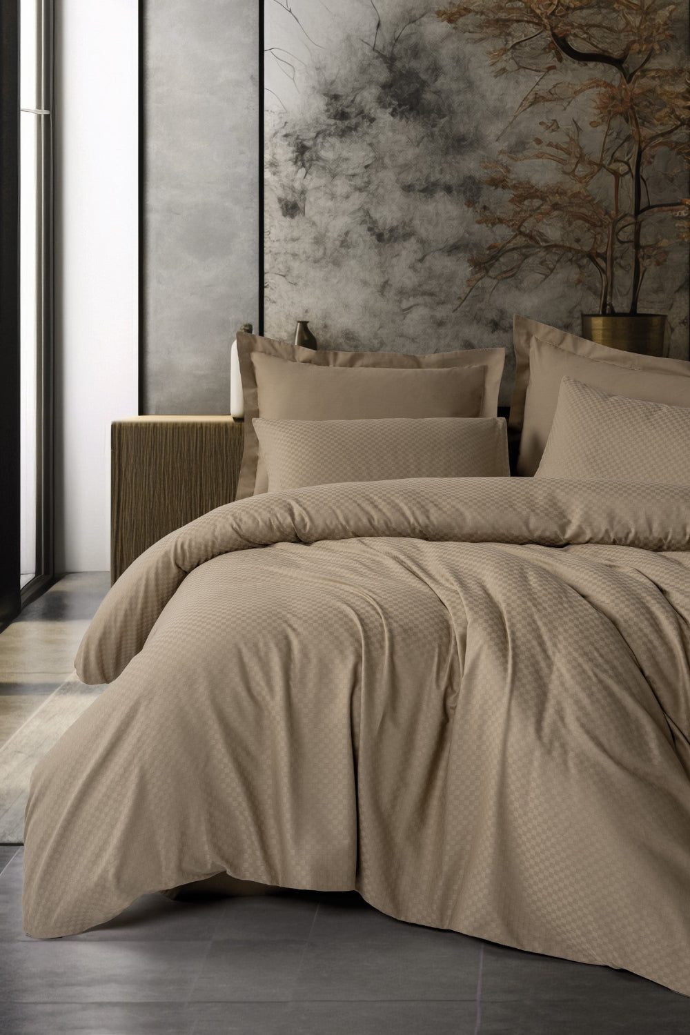 Cotton Box-Plaid Ranforce Tek Kişilik Nevresim Takımı Vizon-Nevresim Takımı-1-Milagron.com