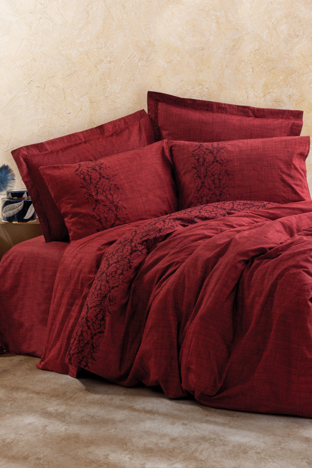 Cotton Box-Plain Çift Kişilik Nevresim Takımı Sooty Bordo-Nevresim Takımı-1-Milagron.com