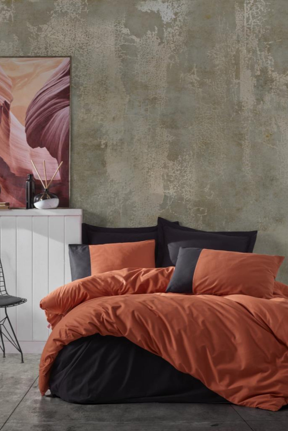 Cotton Box-Plain Tek Kişilik Nevresim Takımı Kiremit Siyah-Nevresim Takımı-1-Milagron.com