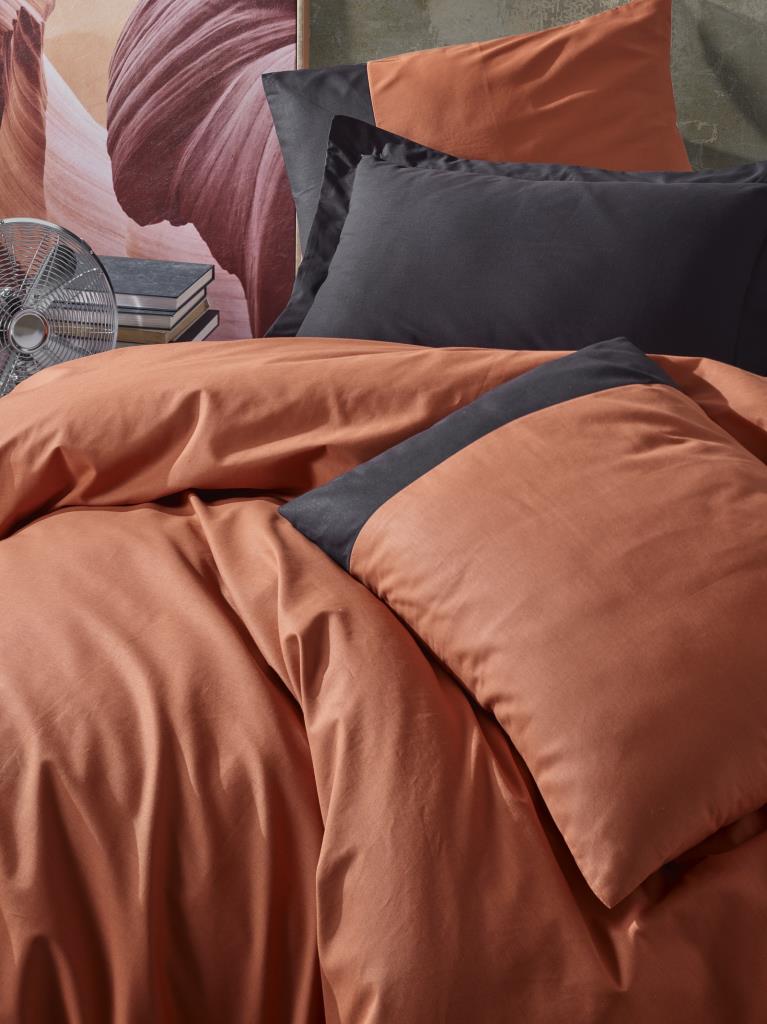 Cotton Box-Plain Tek Kişilik Nevresim Takımı Kiremit Siyah-Nevresim Takımı-2-Milagron.com