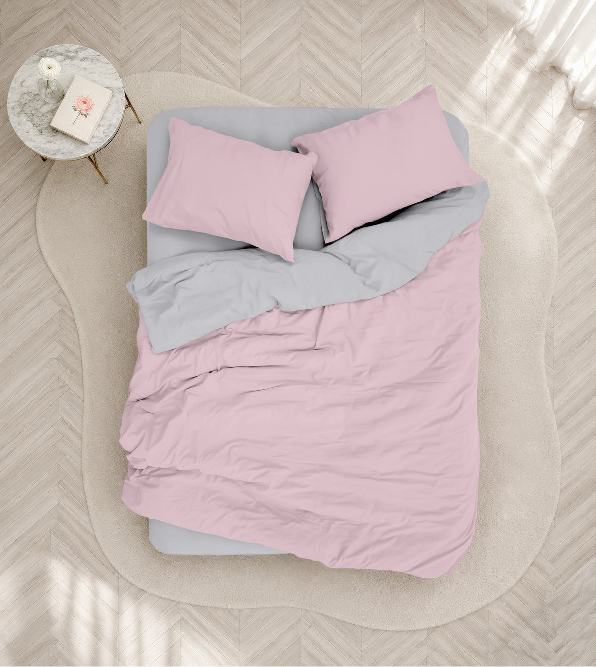 Plain Tek Kişilik Nevresim Takımı Pembe-Gri