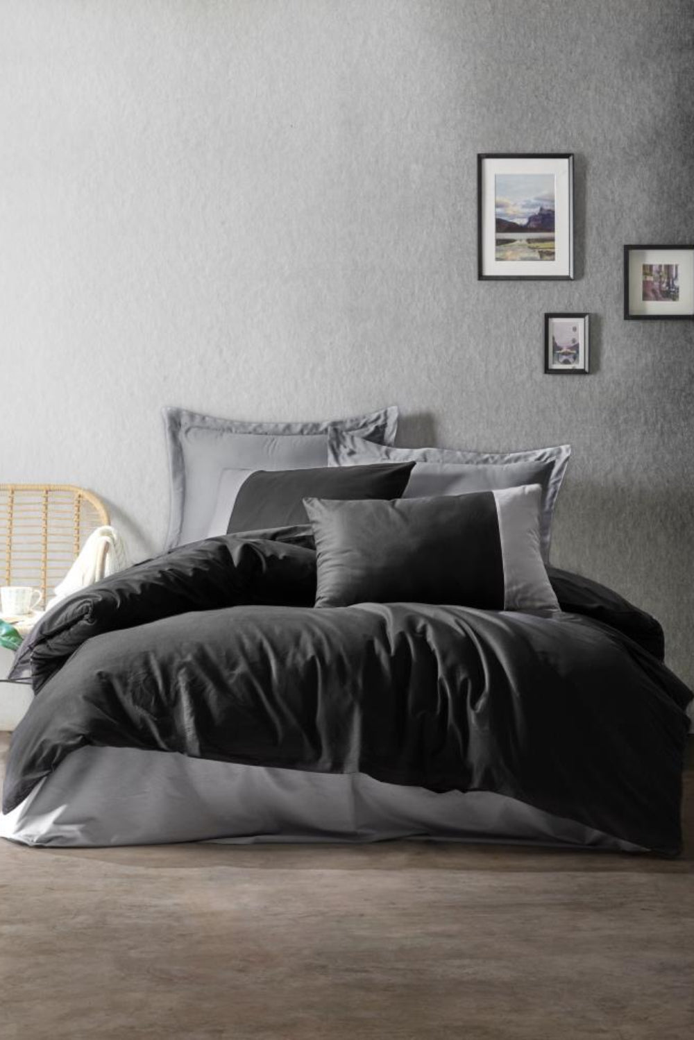 Cotton Box-Plain Tek Kişilik Nevresim Takımı Siyah Gri-Nevresim Takımı-1-Milagron.com