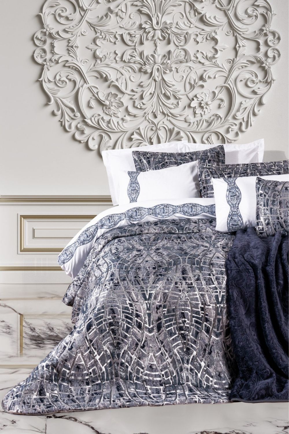 Cotton Box-Platinium Çeyiz Seti Marissa Lacivert-Nevresim Takımı-1-Milagron.com