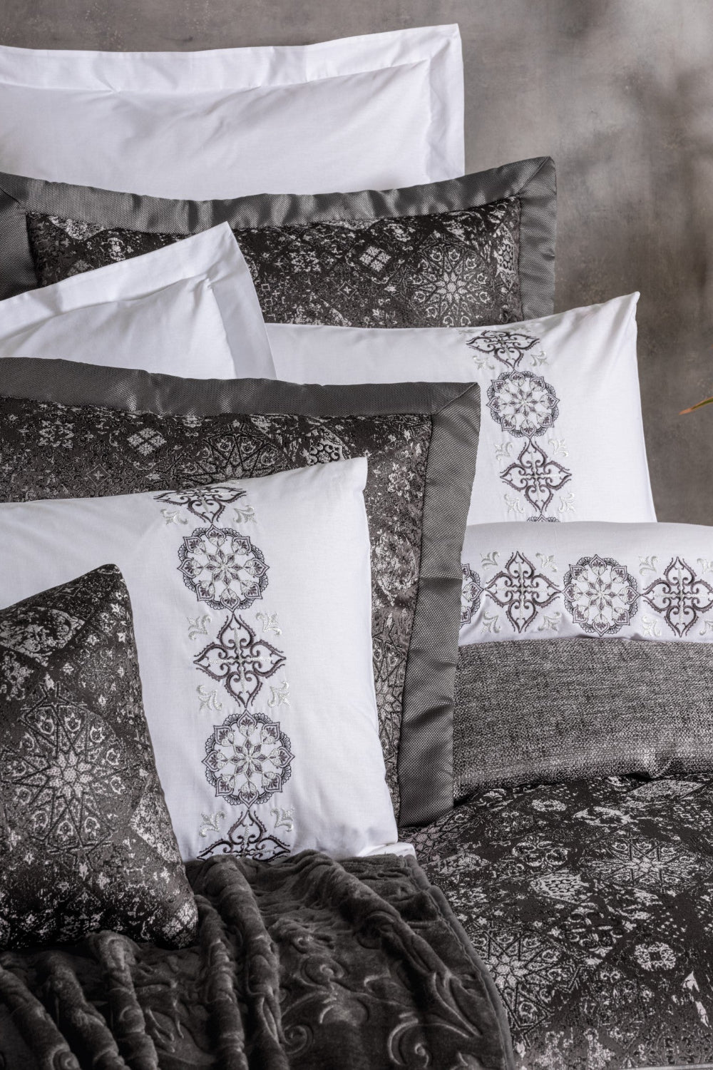 Cotton Box-Platinium Çeyiz Seti Valeria Antrasit-Nevresim Takımı-2-Milagron.com