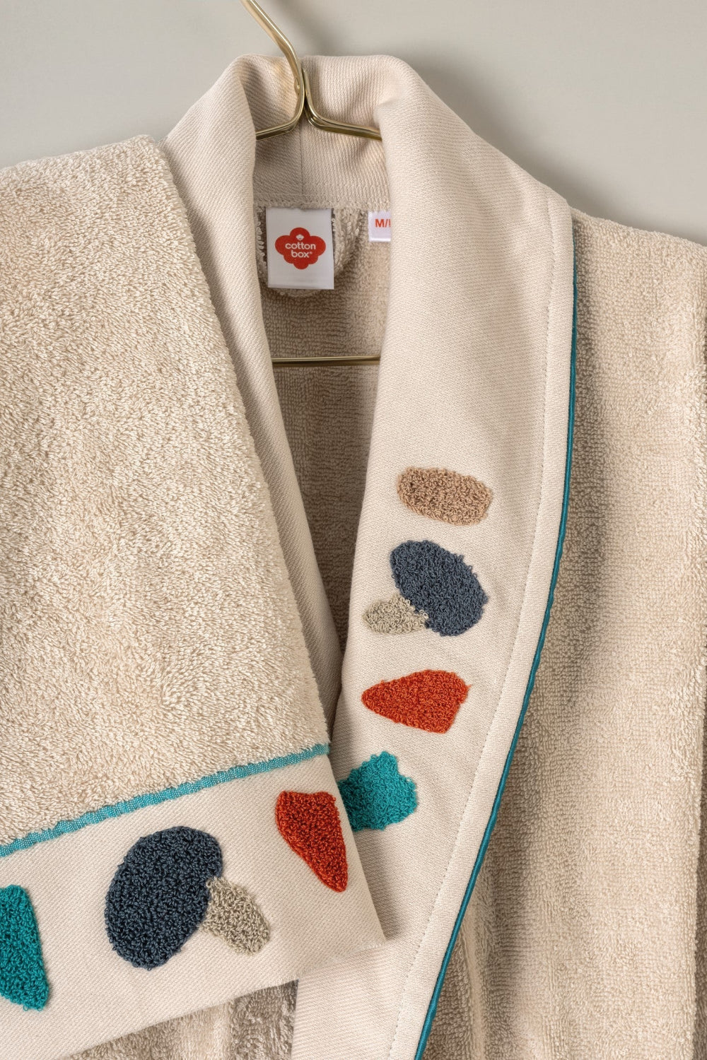 Cotton Box-Puff Nakışlı Aile Bornoz Seti Gaja Bej Petrol-Bornoz Seti-2-Milagron.com