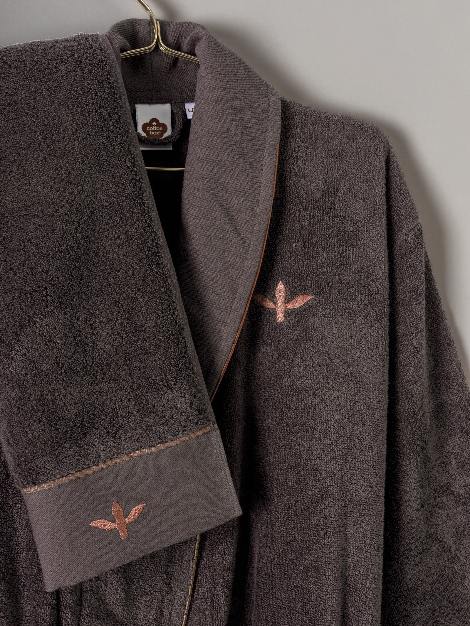 Cotton Box-Puff Nakışlı Aile Bornoz Seti Molende Bej Antrasit-Bornoz Seti-3-Milagron.com