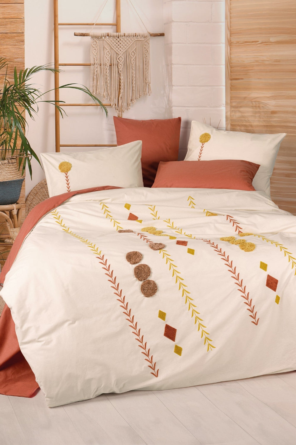 Cotton Box-Cotton Box Puff Nakışlı çift Kişilik Nevresim Takımı Amaris Kiremit-Çift Kişilik Nevresim Takımı-1-Milagron.com