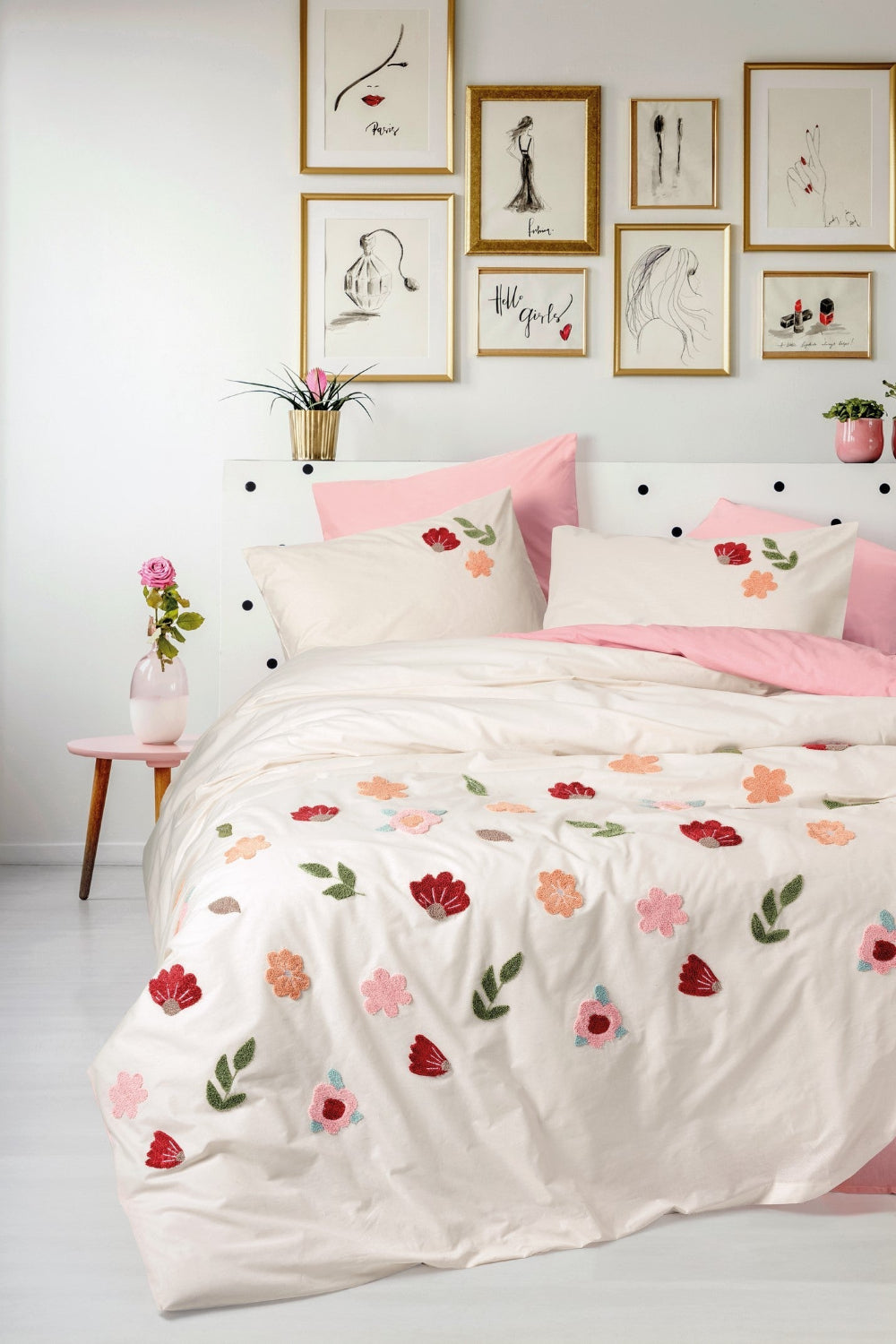 Cotton Box-Cotton Box Puff Nakışlı çift Kişilik Nevresim Takımı Blossom Somon-Çift Kişilik Nevresim Takımı-1-Milagron.com