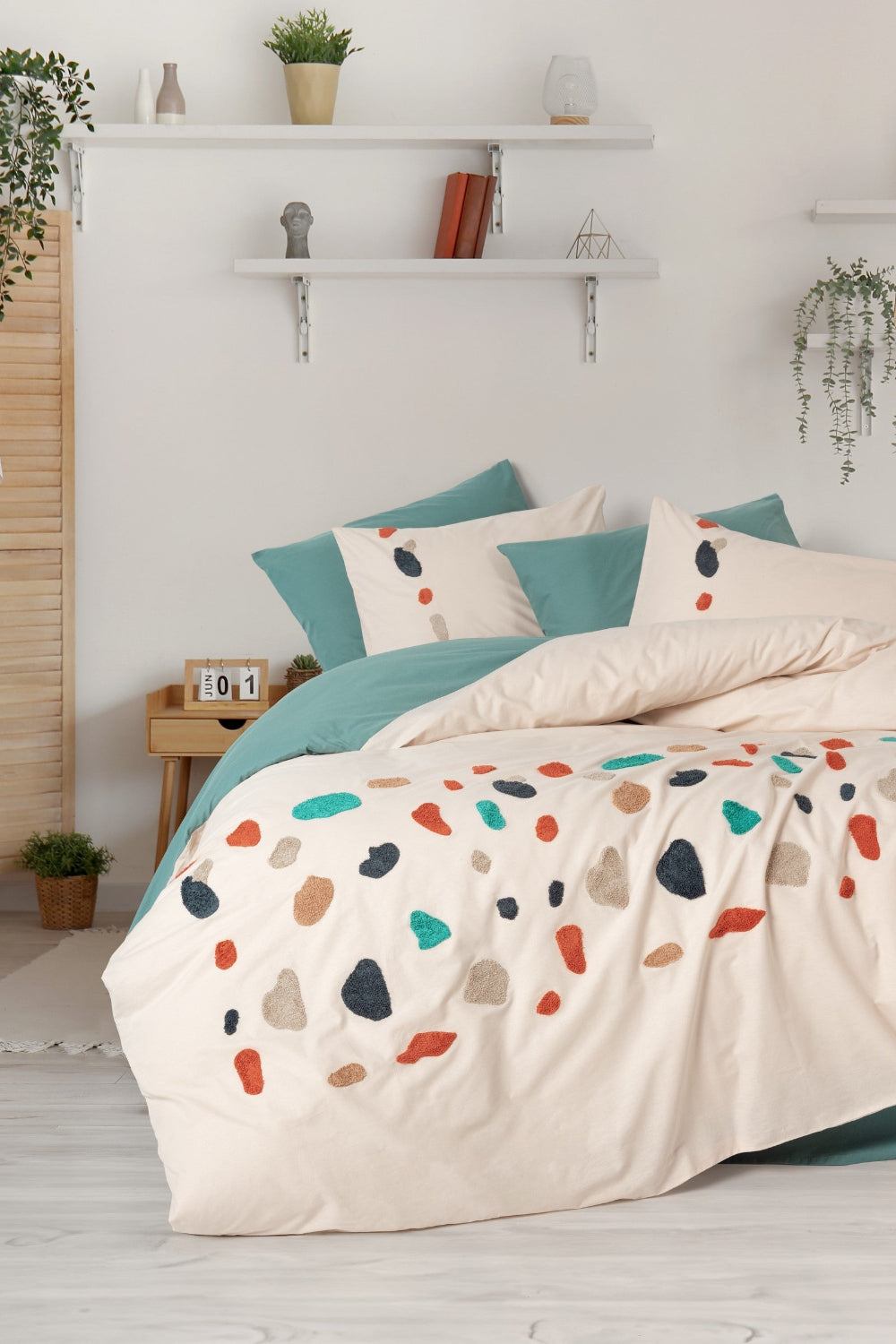 Cotton Box-Cotton Box Puff Nakışlı çift Kişilik Nevresim Takımı Gaja Mint-Çift Kişilik Nevresim Takımı-1-Milagron.com