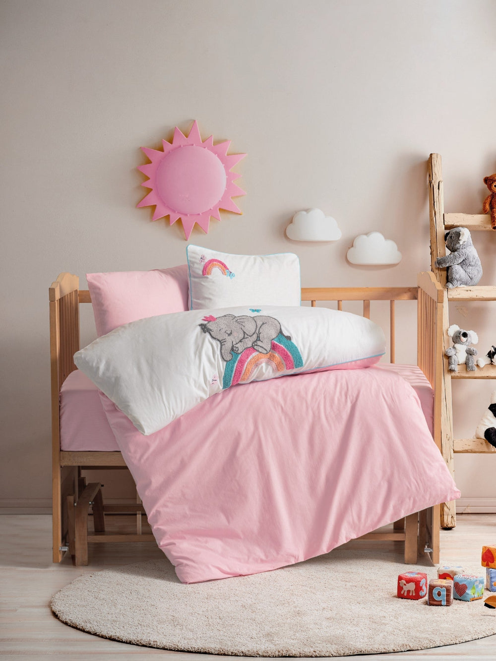 Cotton Box-Punch Nakışlı Bebek Nevresim Takımı Lucky Pembe-Nevresim Takımı-1-Milagron.com