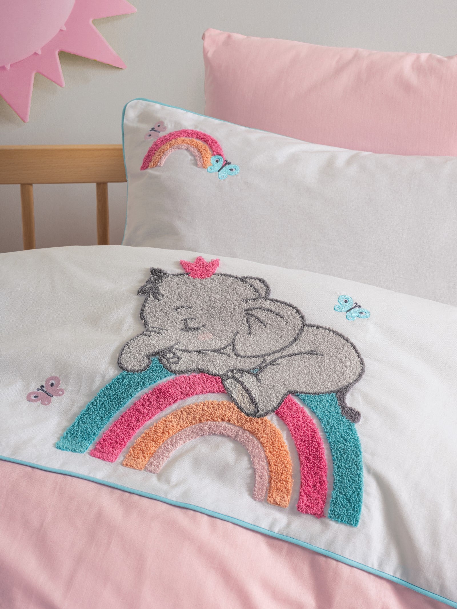 Cotton Box-Punch Nakışlı Bebek Nevresim Takımı Lucky Pembe-Nevresim Takımı-2-Milagron.com