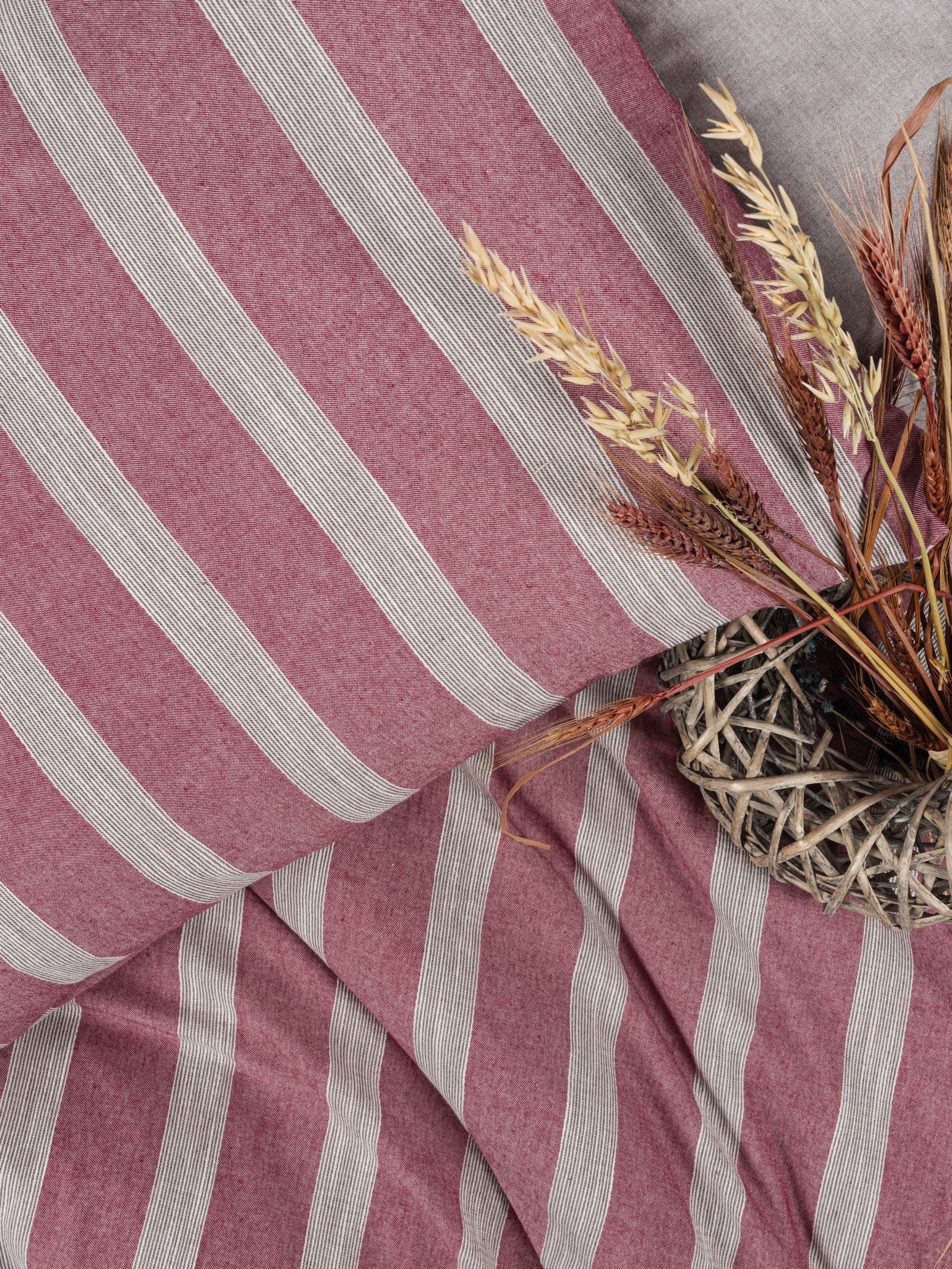 Cotton Box-Ribbed Çift Kişilik Nevresim Takımı Bande Bordo-Nevresim Takımı-2-Milagron.com