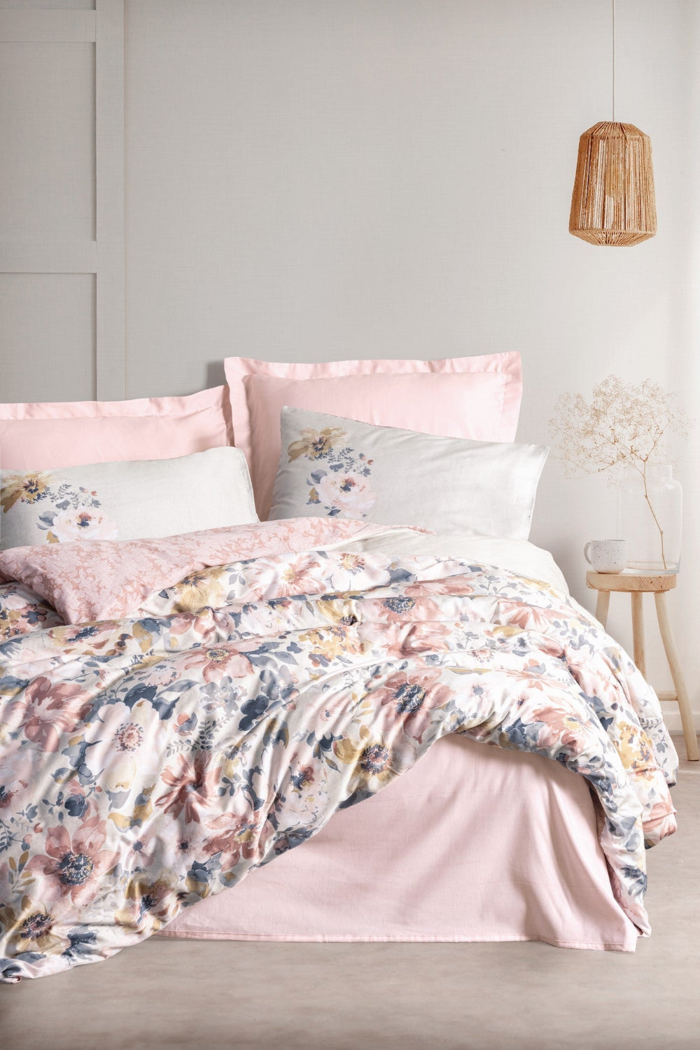 Cotton Box-Saten Çift Kişilik Nevresim Takımı Dalya Pudra-Nevresim Takımı-1-Milagron.com