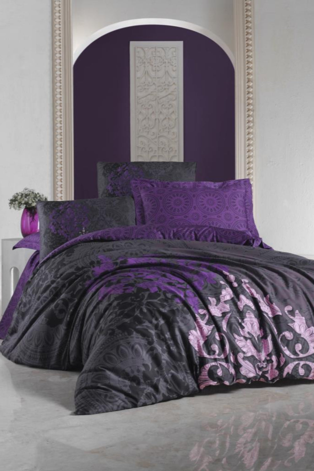 Cotton Box-Saten Çift Kişilik Nevresim Takımı Kösem Sultan Mürdüm-Nevresim Takımı-1-Milagron.com