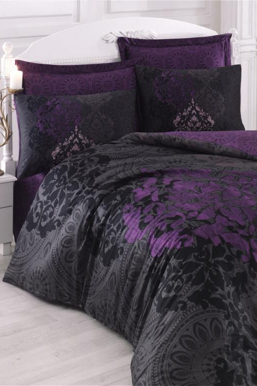 Cotton Box-Saten Çift Kişilik Nevresim Takımı Kösem Sultan Mürdüm-Nevresim Takımı-2-Milagron.com