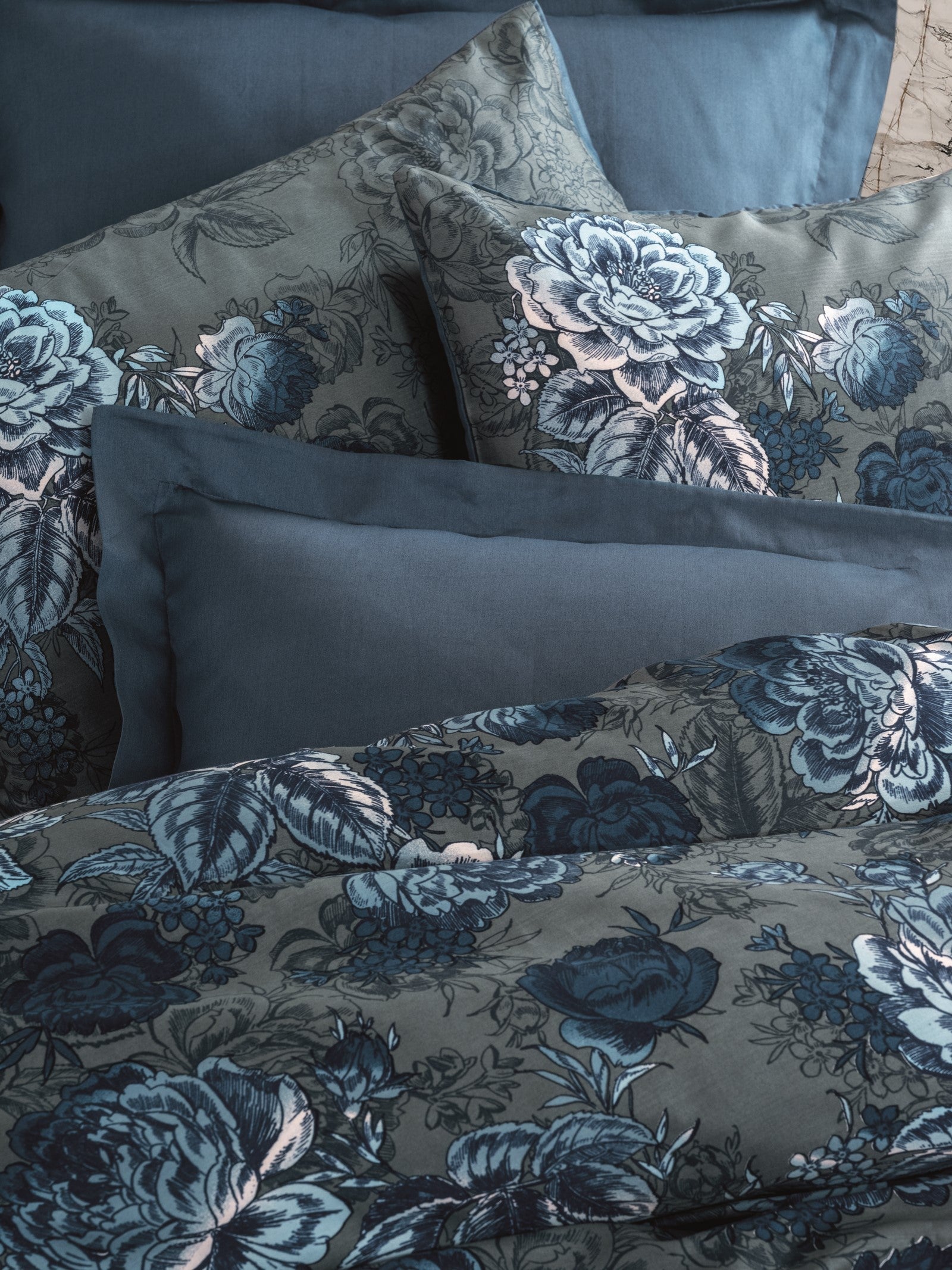 Cotton Box-Saten Çift Kişilik Nevresim Takımı Liza Petrol-Nevresim Takımı-2-Milagron.com