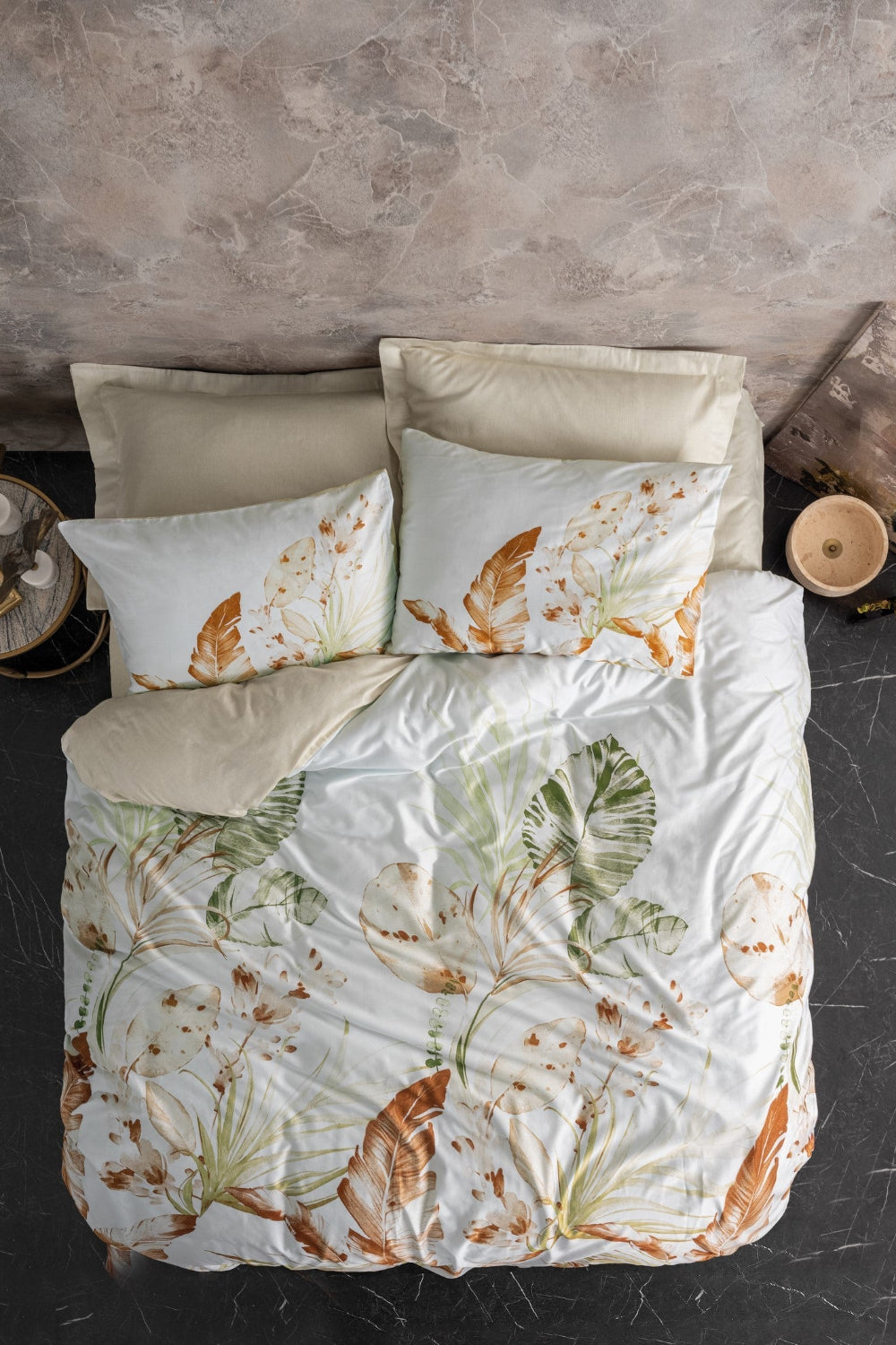 Cotton Box-Saten Çift Kişilik Nevresim Takımı Luster Bej-Nevresim Takımı-1-Milagron.com