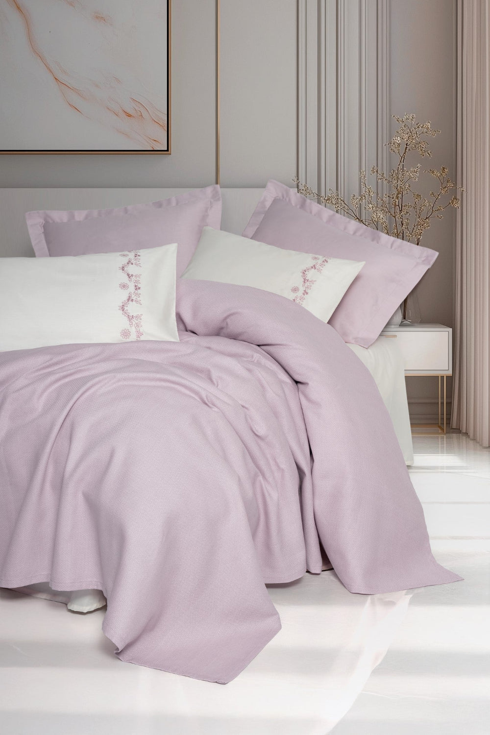 Cotton Box-Serenity Bambu Çift Kişilik Pike Takımı Vaila Lila-Nevresim Takımı-1-Milagron.com