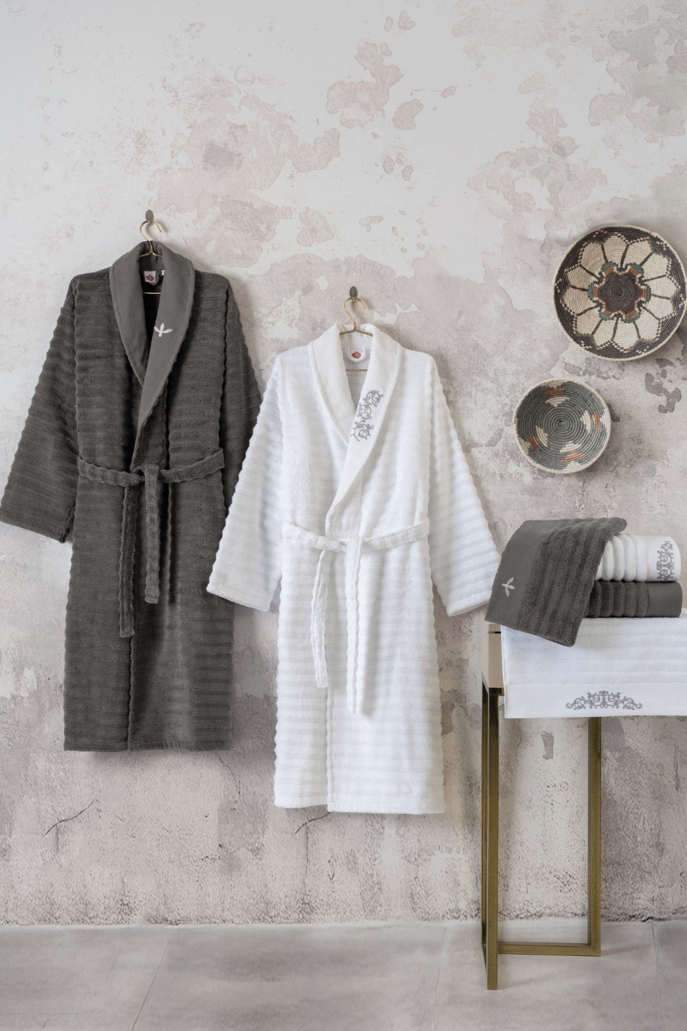 Cotton Box-Seta Aile Bornoz Seti Genny Beyaz Antrasit-Bornoz Seti-1-Milagron.com